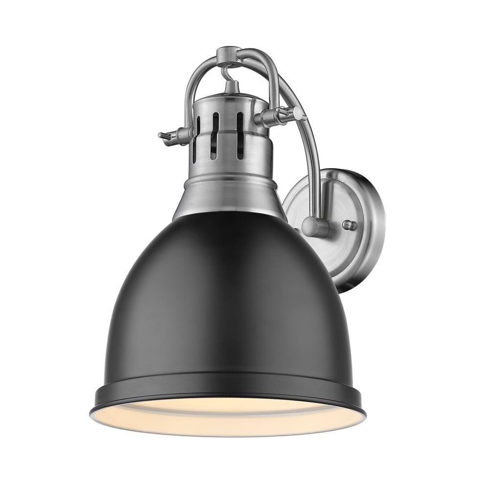 Golden Lighting 3602-1W PW-BLK Duncan 8.875-in W 1 -Light Satin Nickel Transitional Wall Sconce