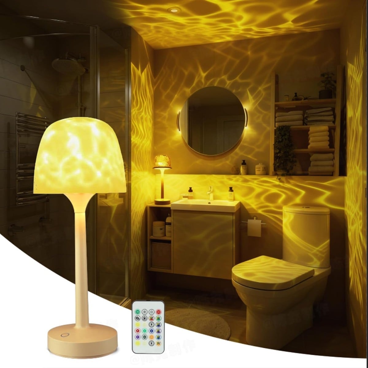 Tradufa  2 Pack Cordless Rechargeable Ocean Wave Projector Night Light with Touch and Remote Control 16 Color Changing Aurora Lamp for Bedroom Living Room Bathroom