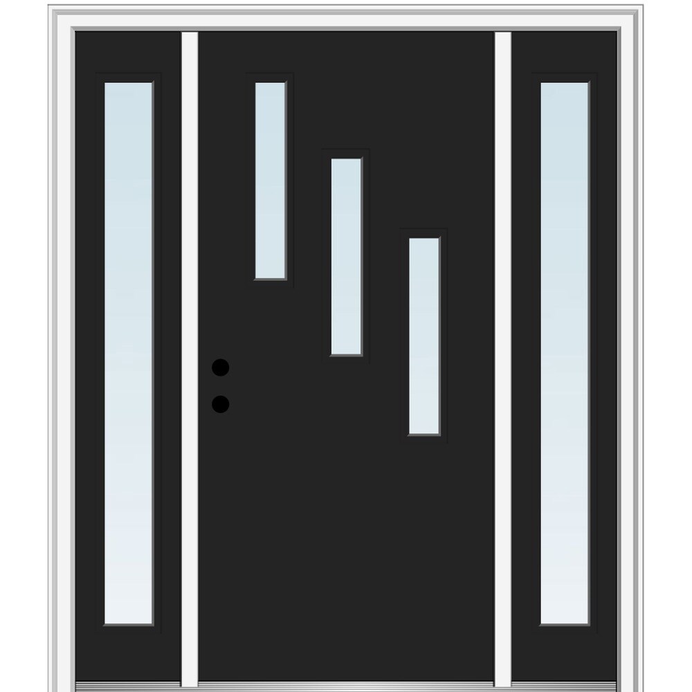 MMI DOOR ZZ346794R 60-in x 80-in x 4-9/16-in Fiberglass Pulse lite Right-hand inswing Black Painted Prehung Front Door with Sidelights with Brickmould Insulating core