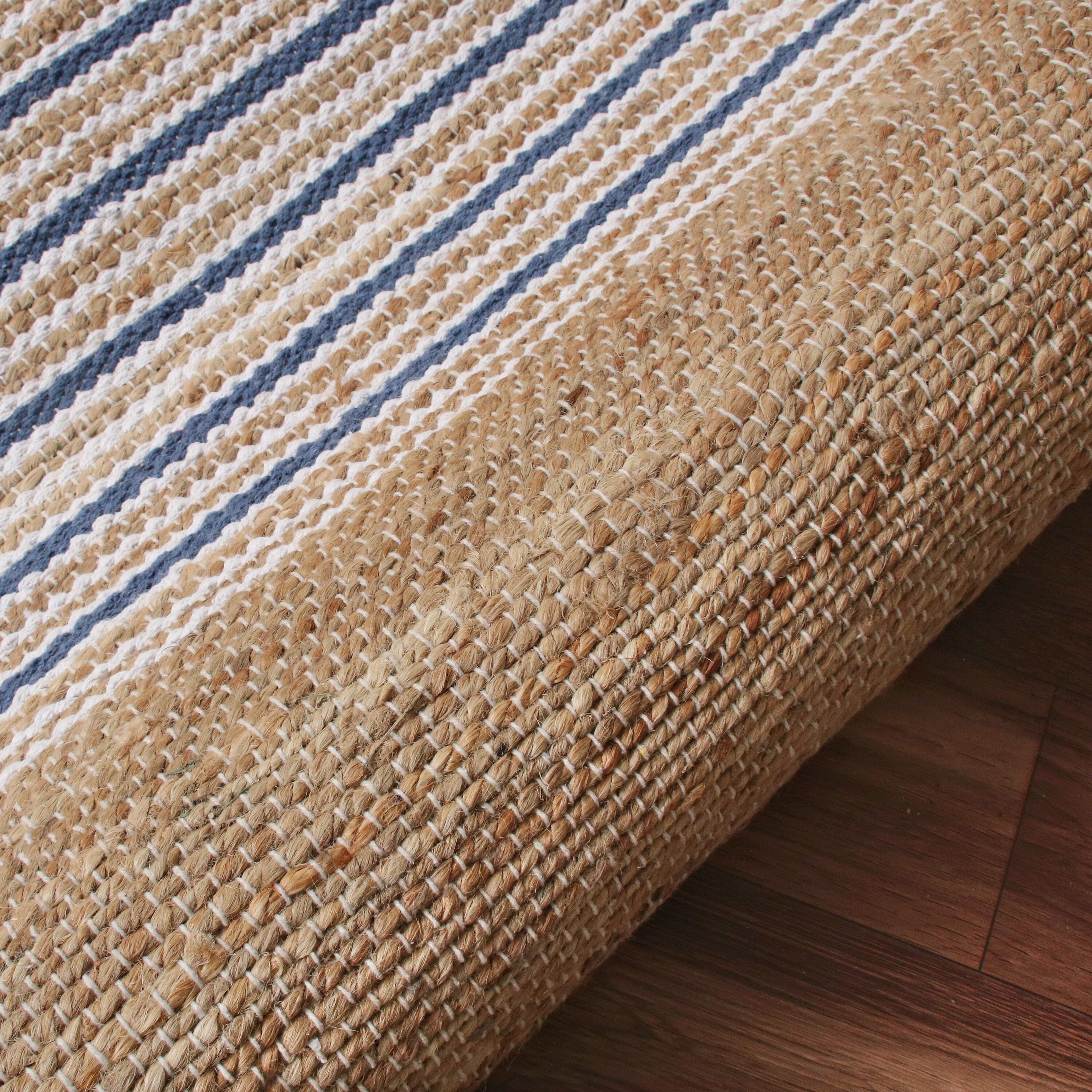 Coastal Stripe Hand-Woven Cotton Area Rug, 5' x 7', Blue