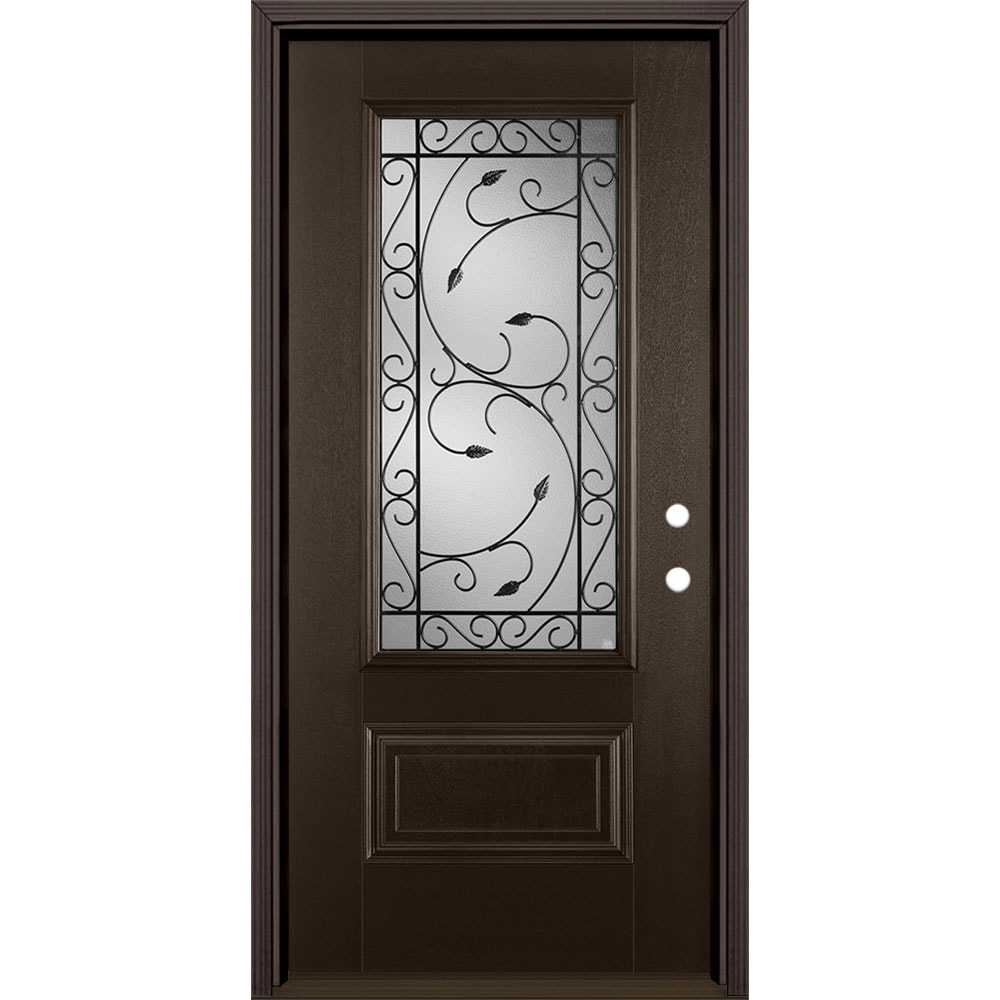 Masonite 3422271 Pergola 36-in x 80-in x 4-9/16-in Fiberglass 3/4 lite Left-hand inswing Walnut Stained Prehung Front Door with Brickmould Insulating core