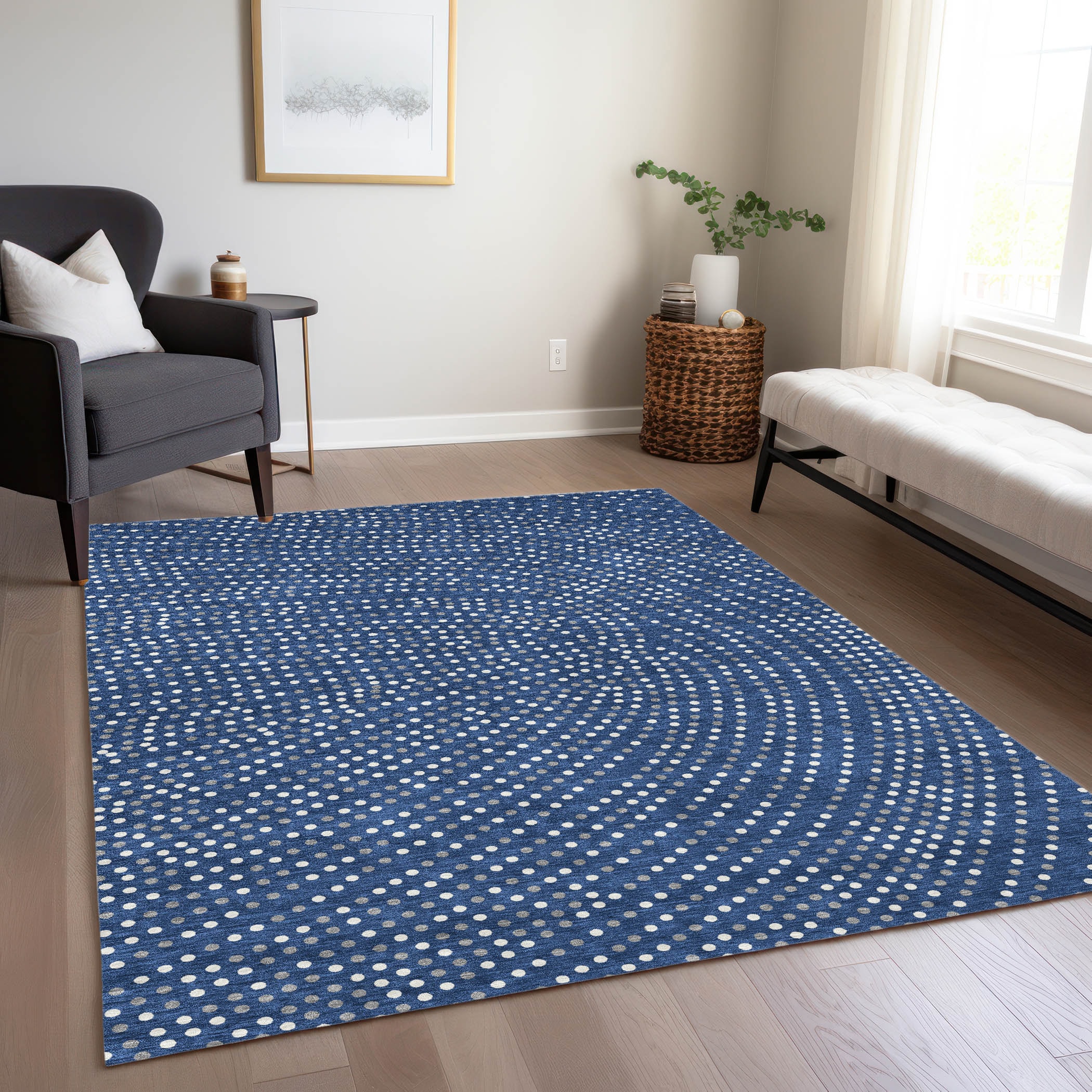 Addison Rugs ACN1021NA3X5 Chantille ACN1021NA 3 x 5 (ft) Polyester Navy Rectangular Indoor/Outdoor Geometric Machine washable Area rug