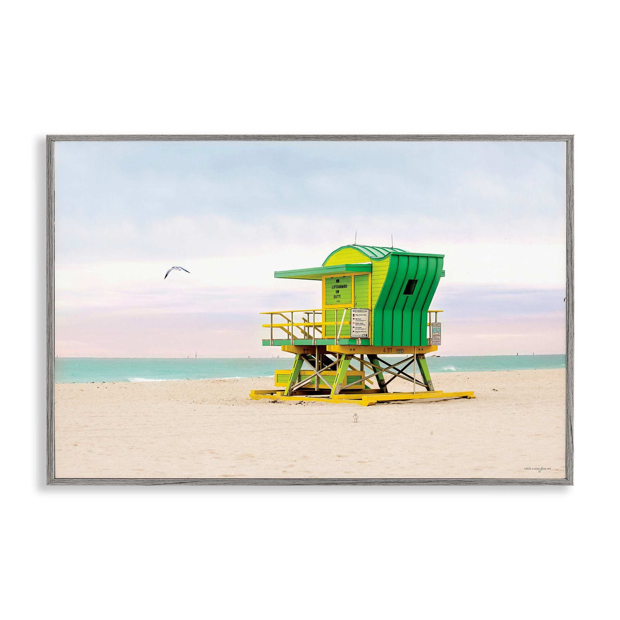Stupell Industries BT-558-GFF-12X18 Lime Green Lifeguard Hut Framed Giclee design by Seven Trees Design