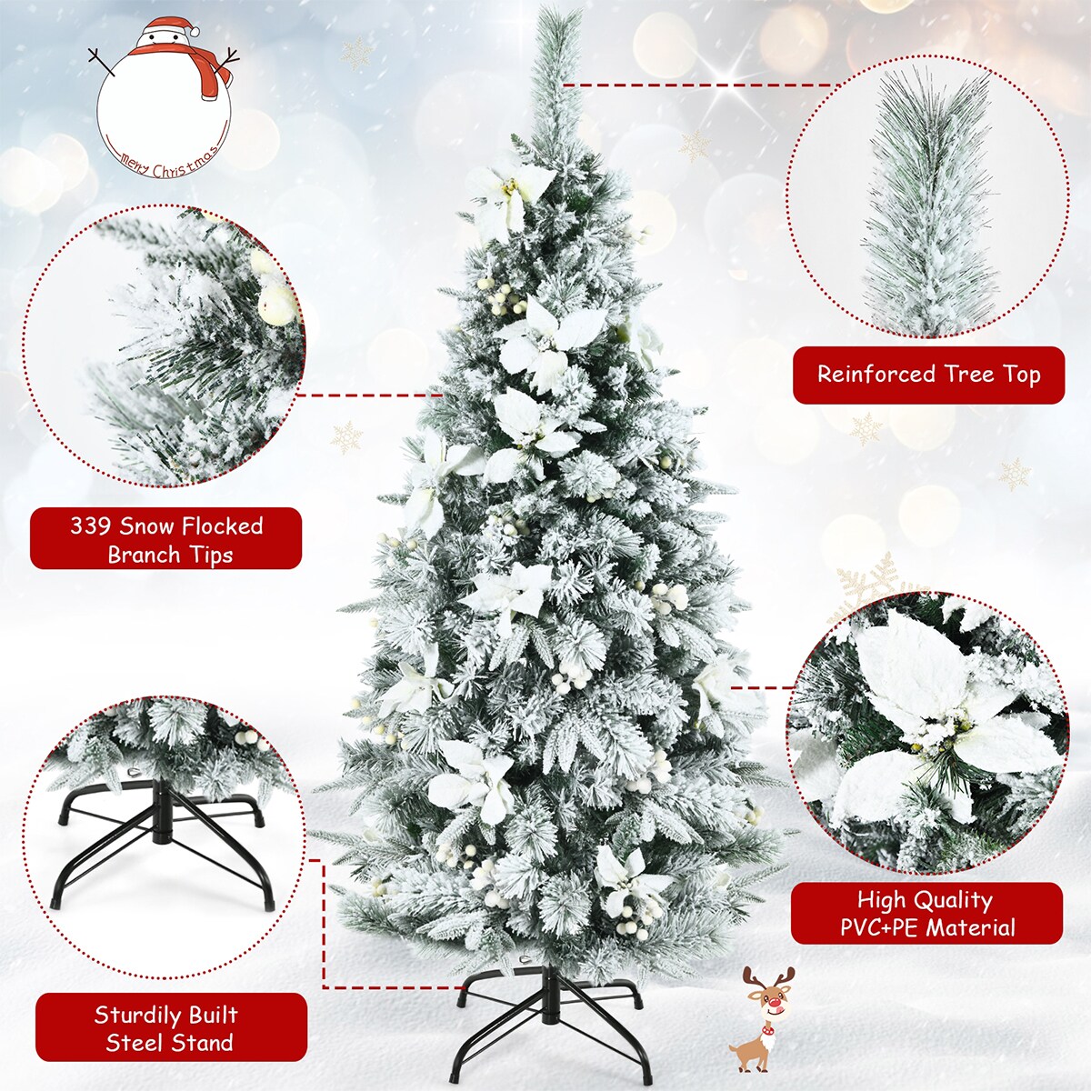 WELLFOR 5ft Pencil Flocked Artificial Christmas Tree in the Artificial