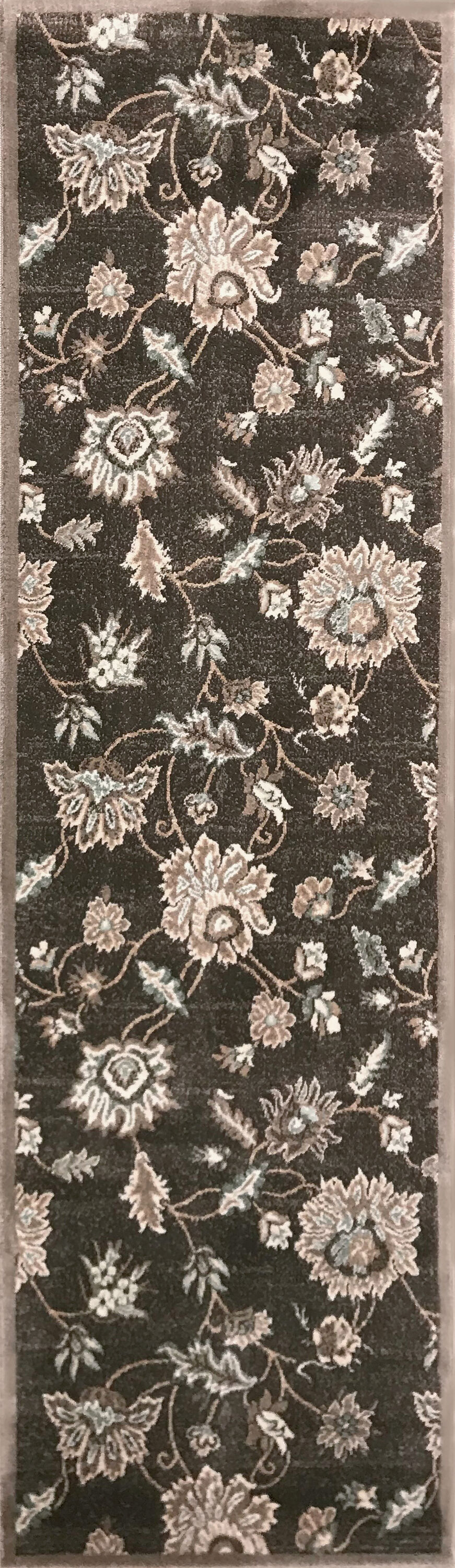 Transitional Floral Brown Synthetic 2' x 8' Runner Rug