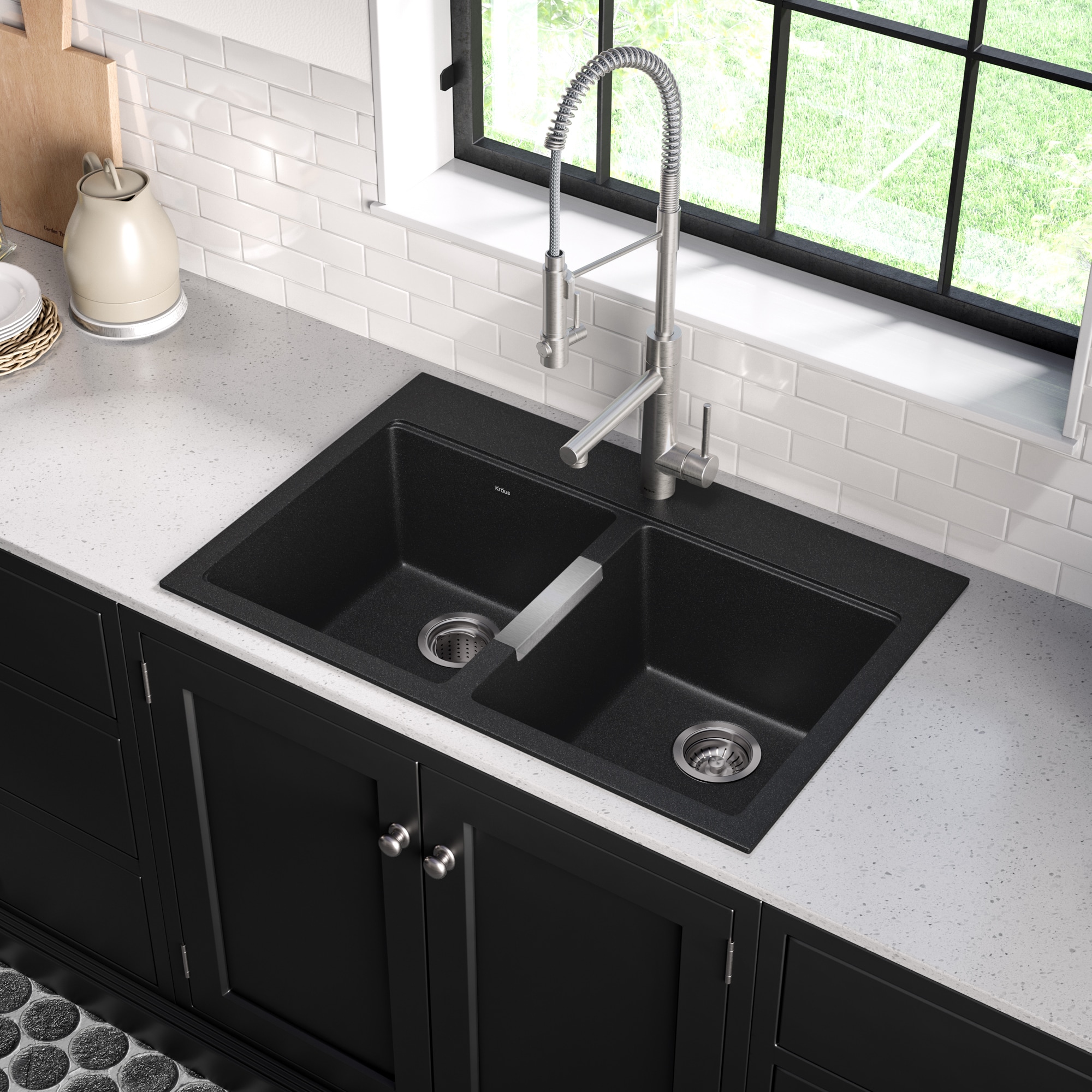 Kraus Forteza 33” Dual Mount Single Bowl Granite Kitchen Sink in Black 