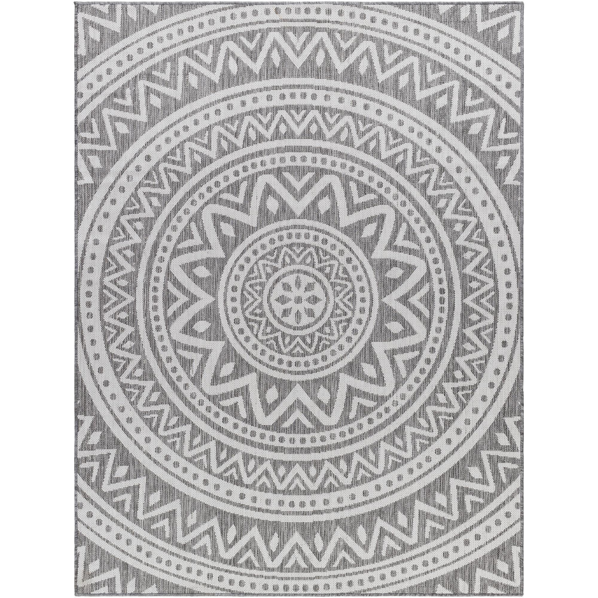 Livabliss LBH2317-679 Long Beach 7 x 9 (ft) Polypropylene Taupe/Gray Rectangular Outdoor Medallion Global Area rug