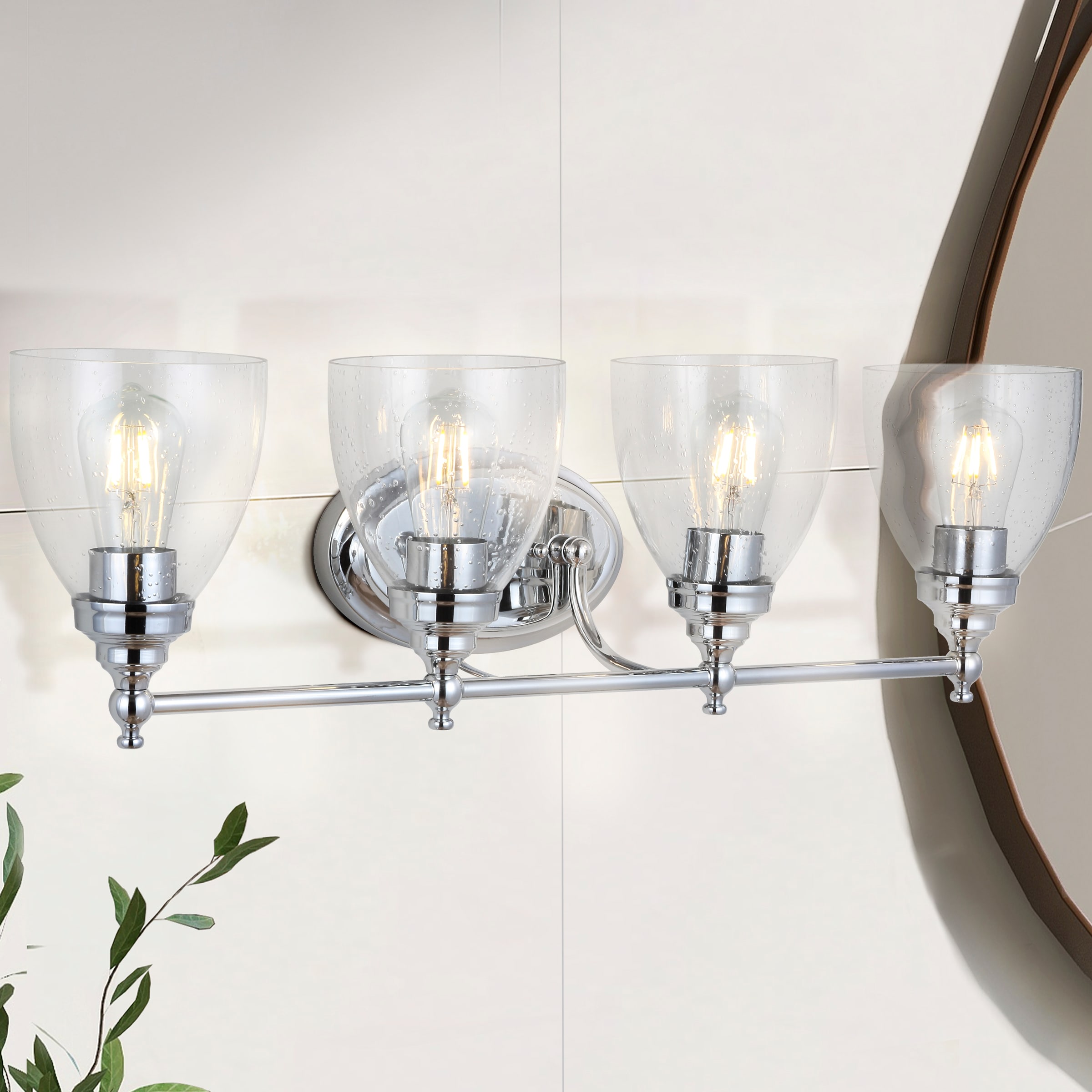 JONATHAN  Y JYL7471B Marais Metal/Glass Traditional 30-in 4 -Light Polished Chrome Farmhouse Vanity light