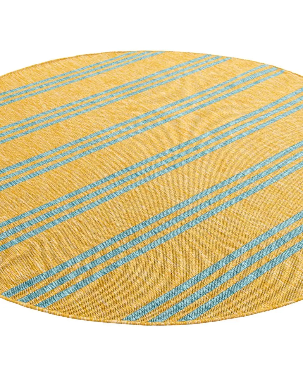 Unique Loom 3180799 Jill Zarin Outdoor 7 x 7 (ft) Loomed Polypropylene Yellow and Aqua Round Indoor/Outdoor Stripe Area rug
