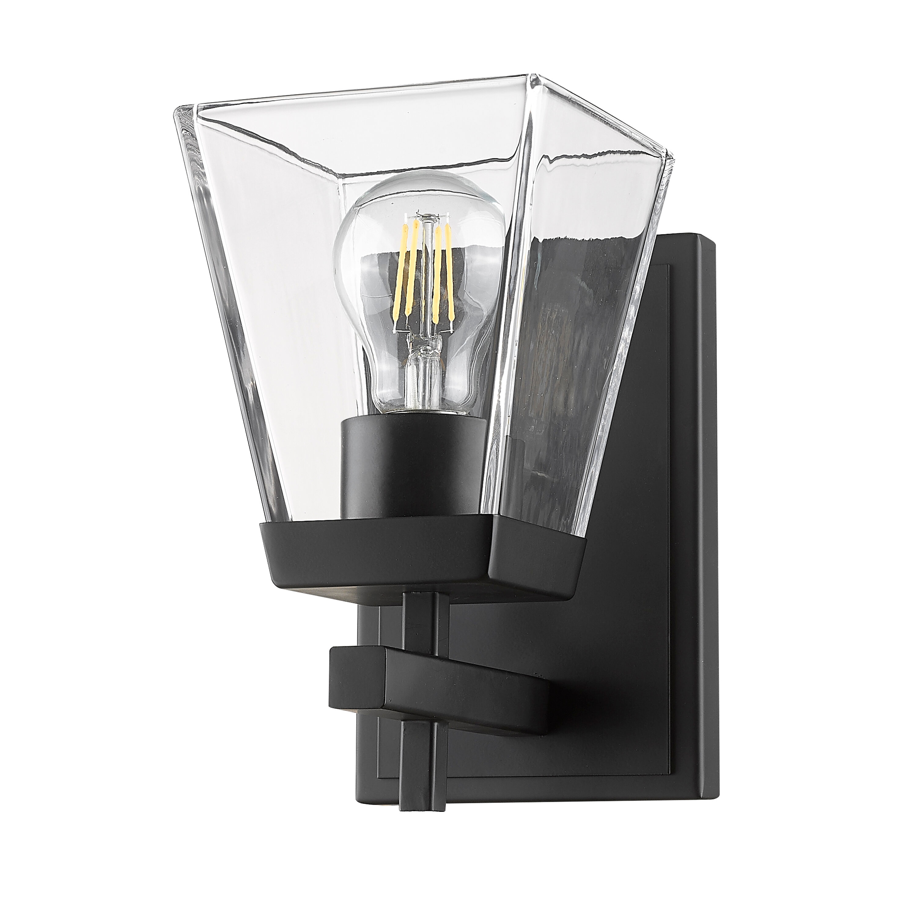 Lauren Matte Black 8.5" Modern Wall Sconce with Clear Flared Glass