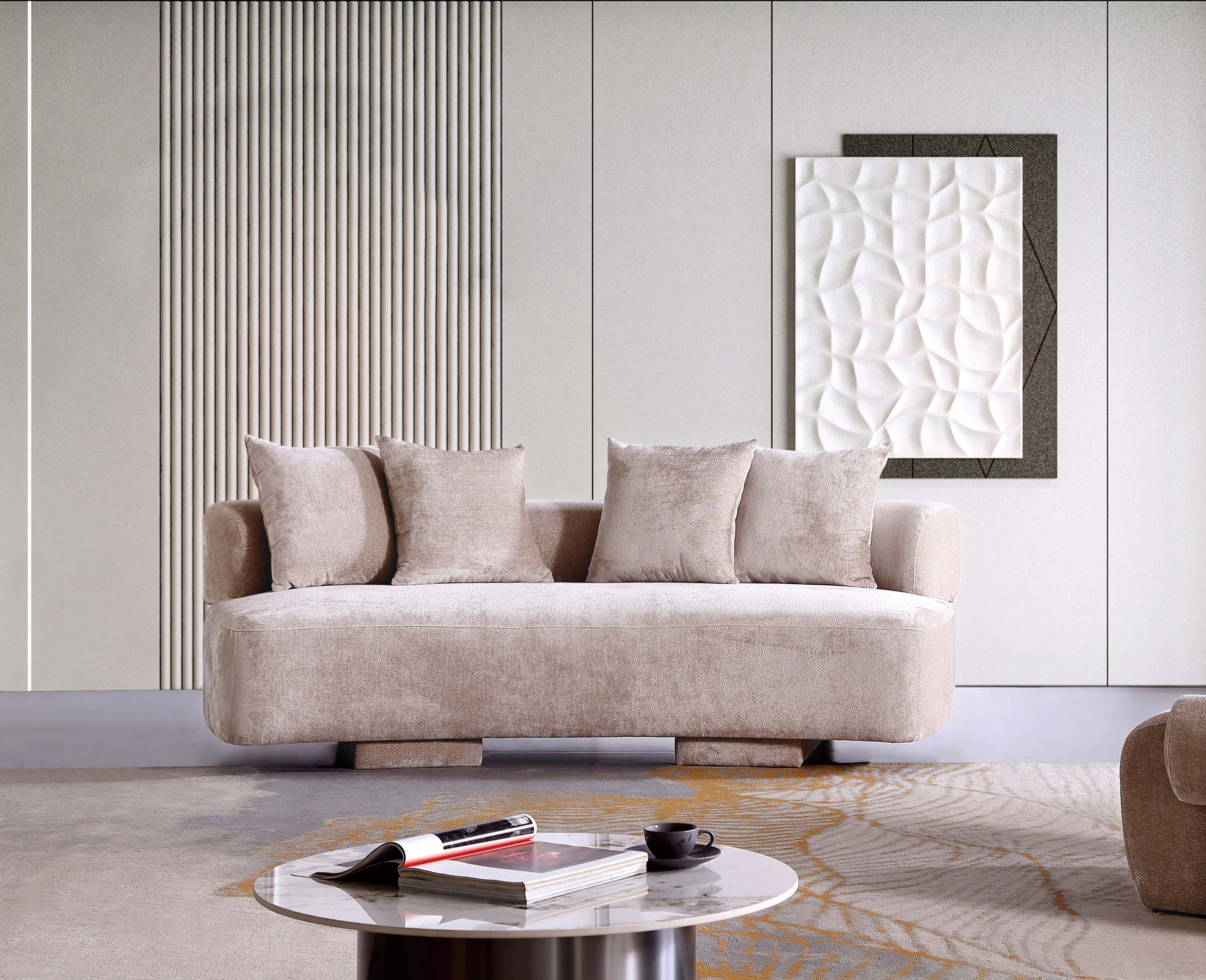 Manhattan Comfort LS017-BE 90.6-in Midcentury Beige Chenille Sofa