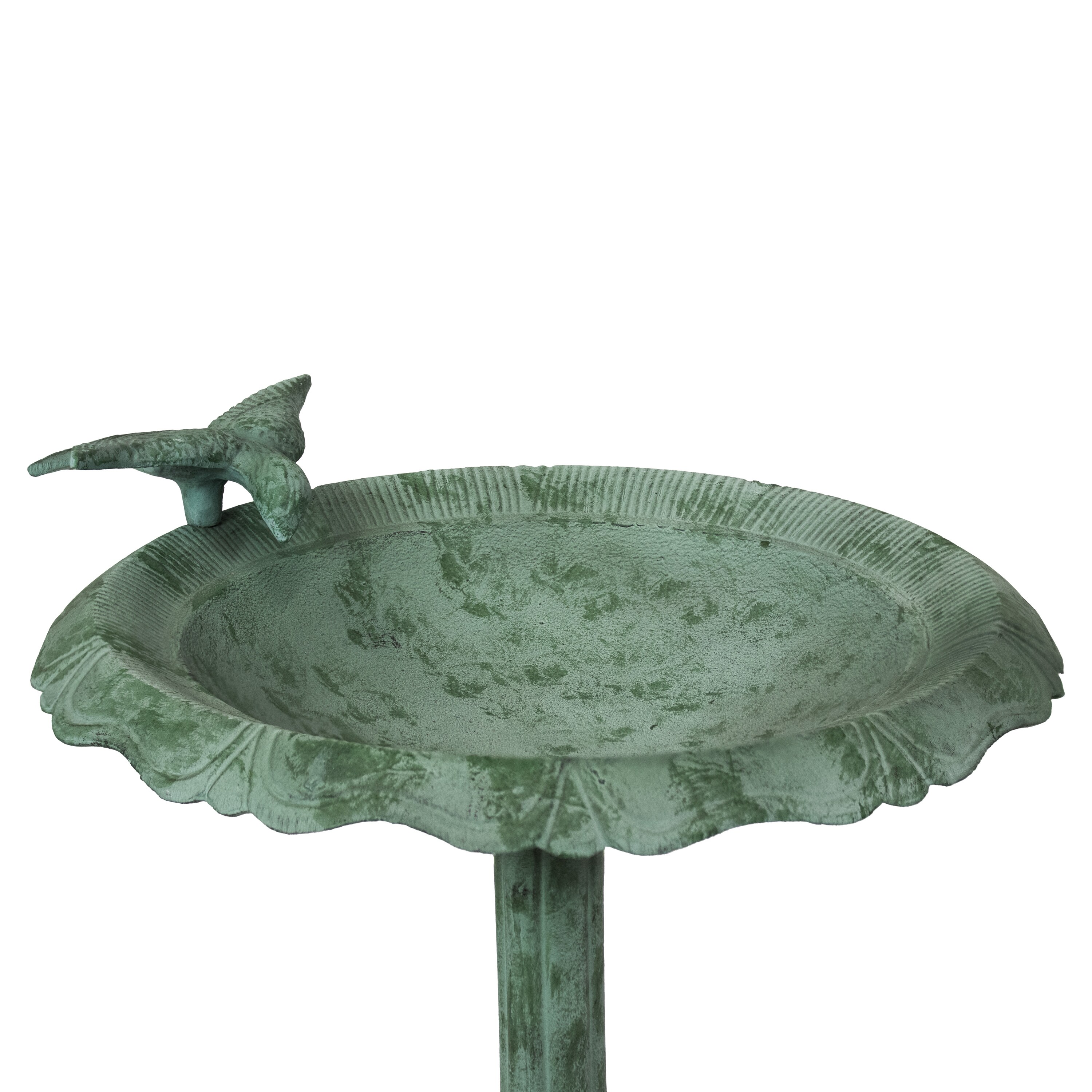 Green Patina Cast Aluminum Garden Bird Bath with Sculpture
