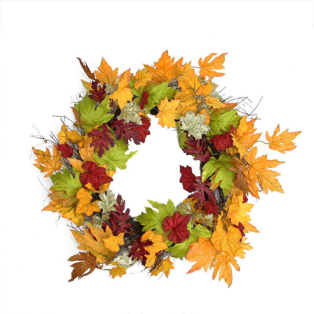 Yellow and Orange Foliage Fall Harvest Artificial Wreath 22-Inch Unlit 