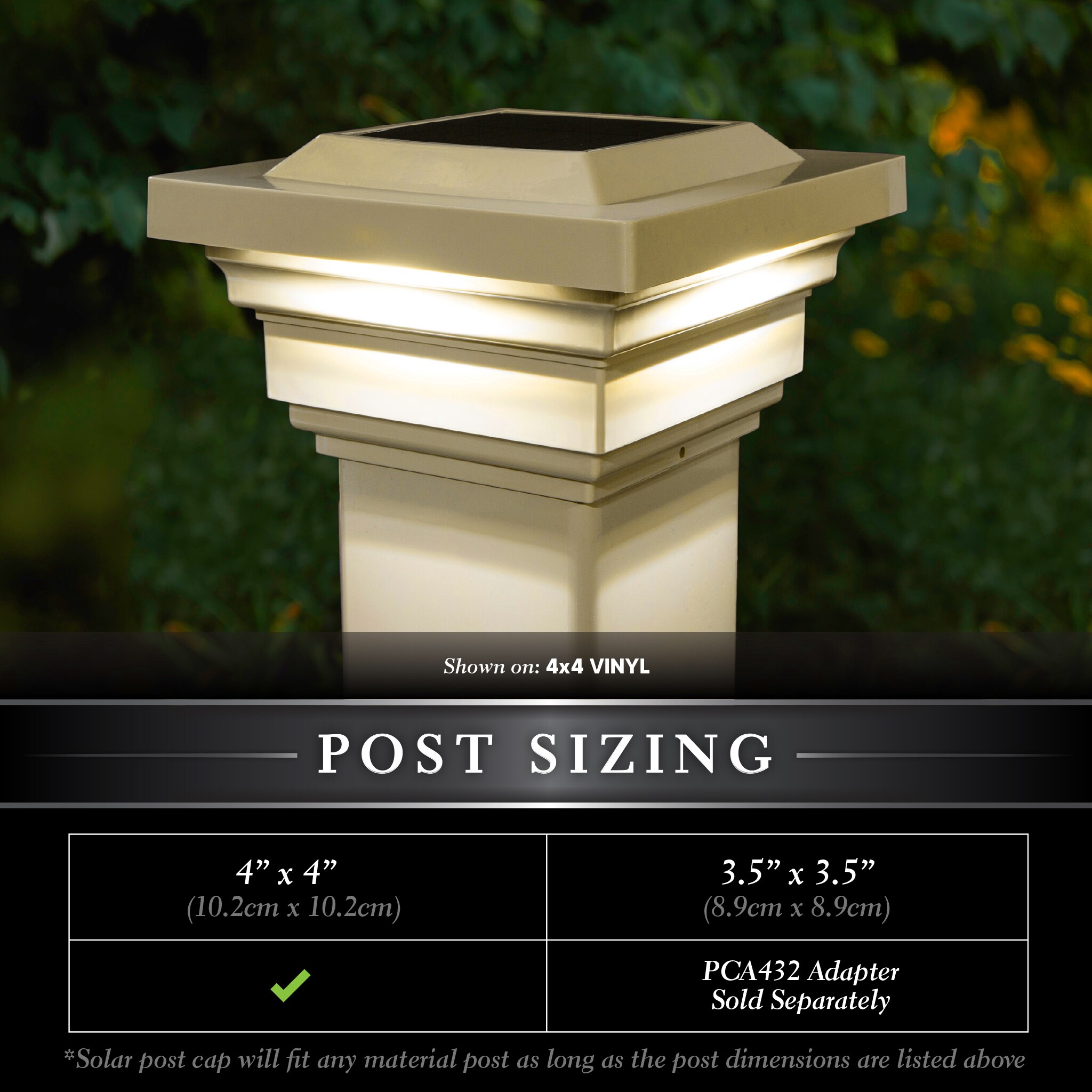 Tan PVC Solar LED Post Cap with Dusk to Dawn Sensor
