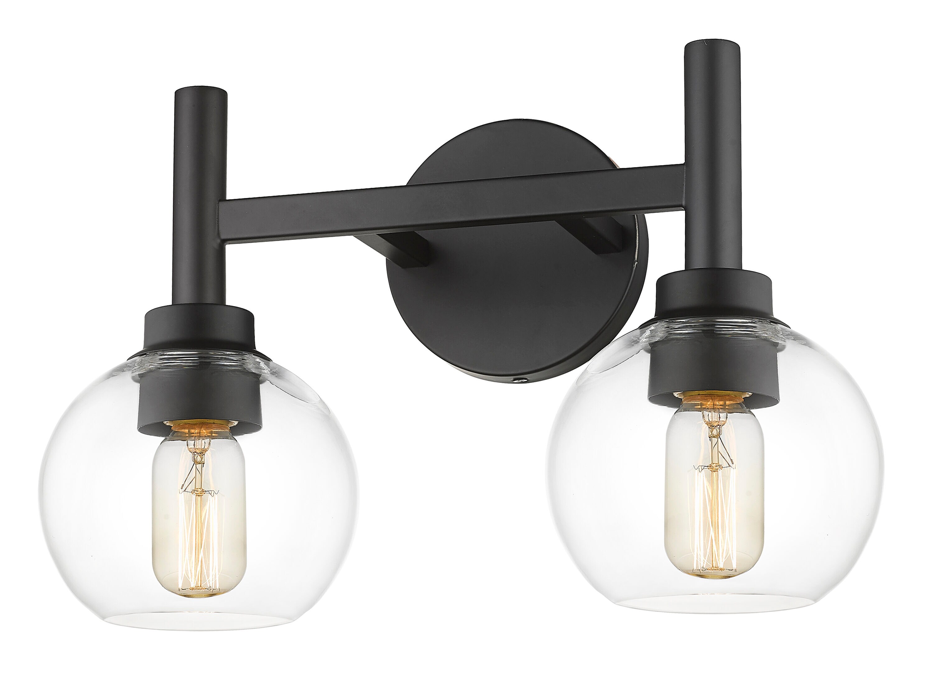 Contemporary Matte Black 2-Light Vanity Sconce with Clear Glass