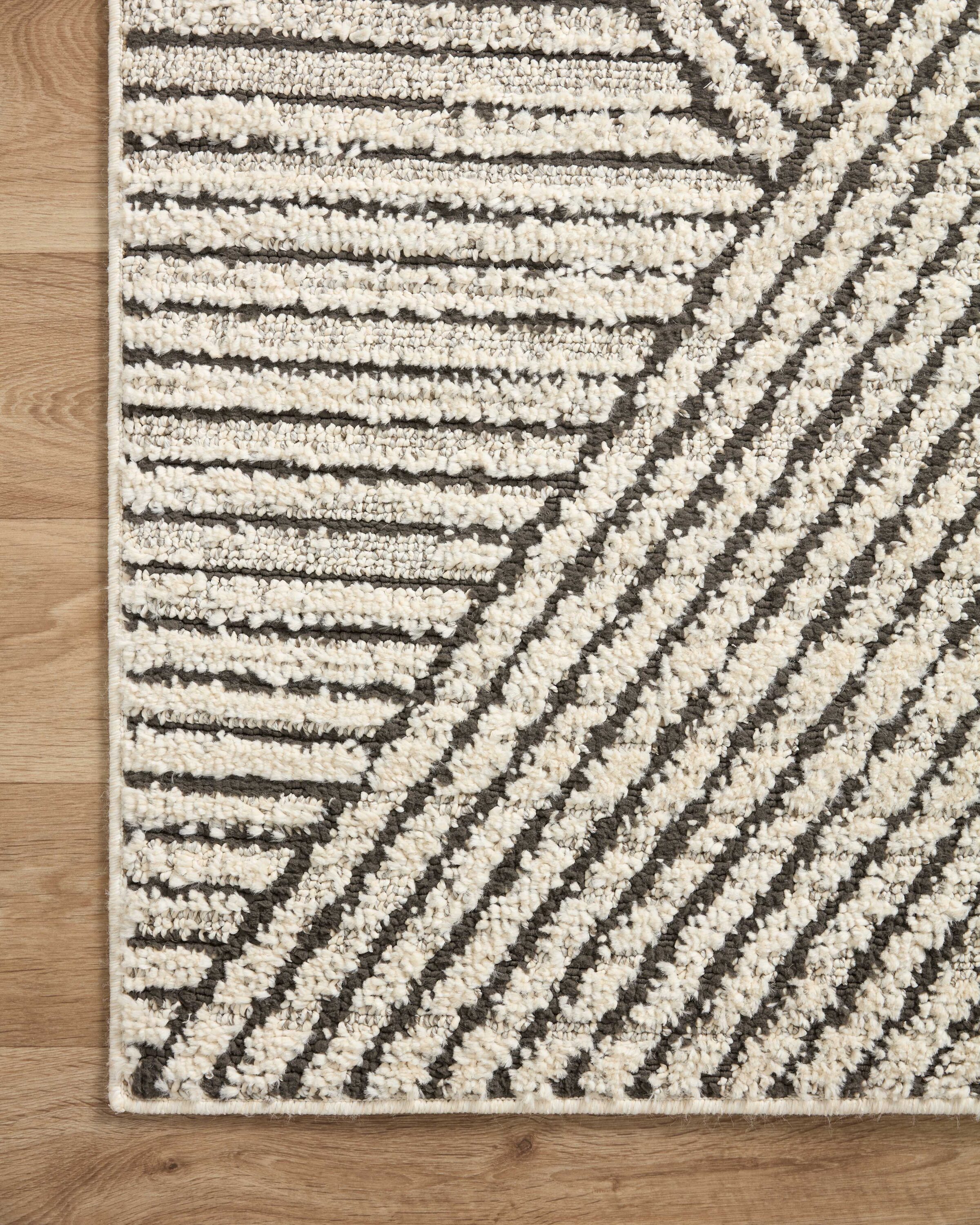 Charcoal and Ivory Geometric Wool Blend Runner Rug