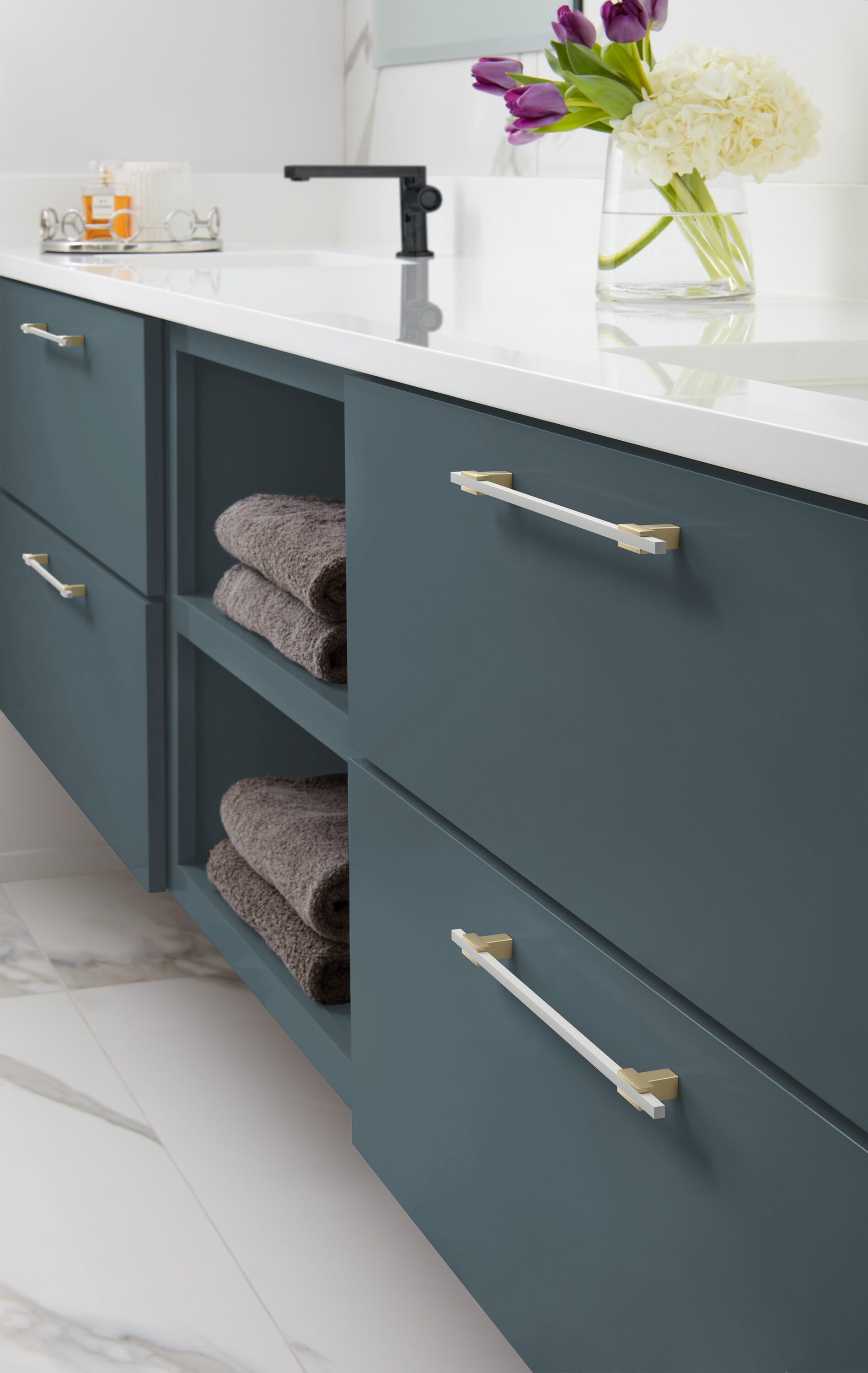 Golden Champagne and White Modern Bar Pull with Mounting Hardware