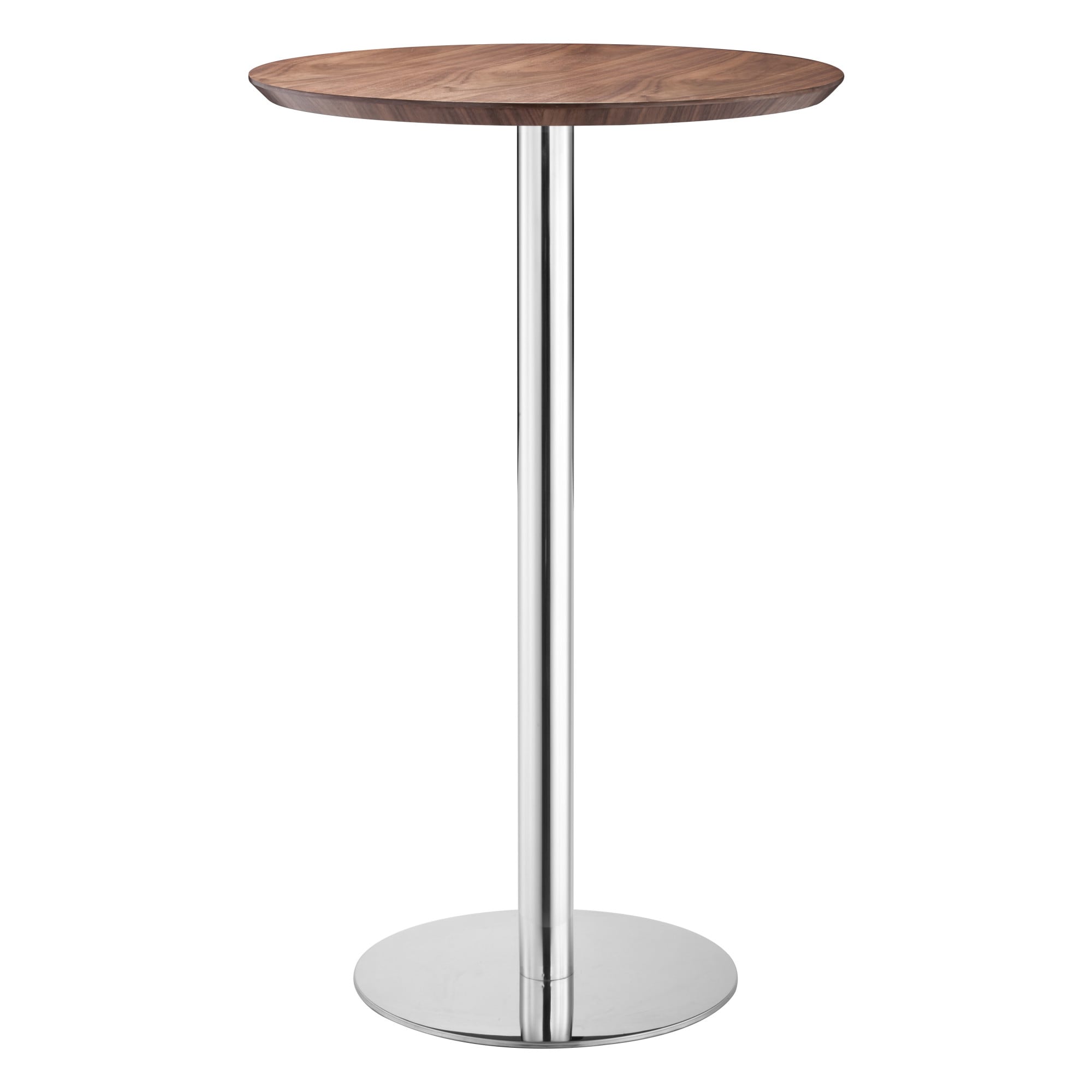 ZUO 100053 Walnut Round Contemporary/Modern Bar Table, Composite with Polished Metal Pedestal Base 25.6-Inches L x 41.3-Inches H