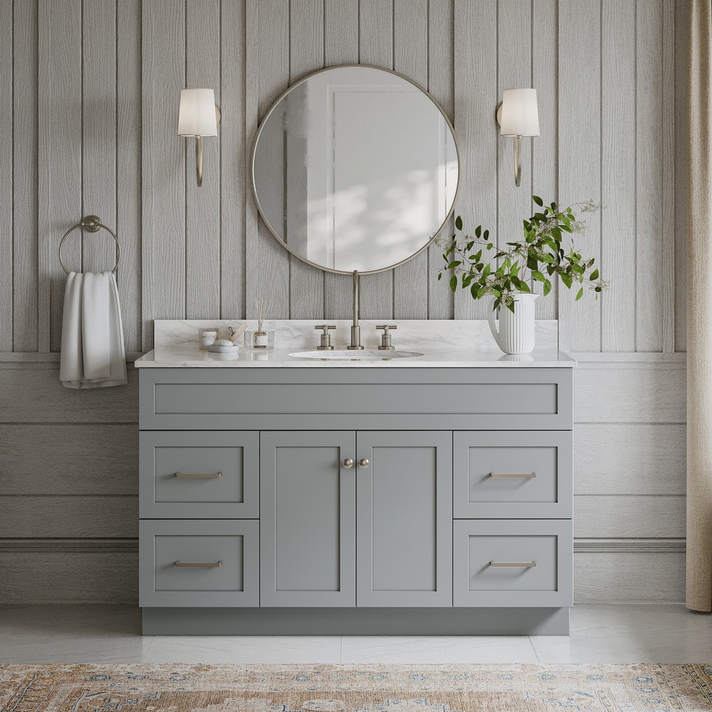 ARIEL F055SCW2OVOGRY Hamlet 55-in Grey Undermount Single sink Bathroom Vanity with 0.75" Carrara White Marble Natural marble Top