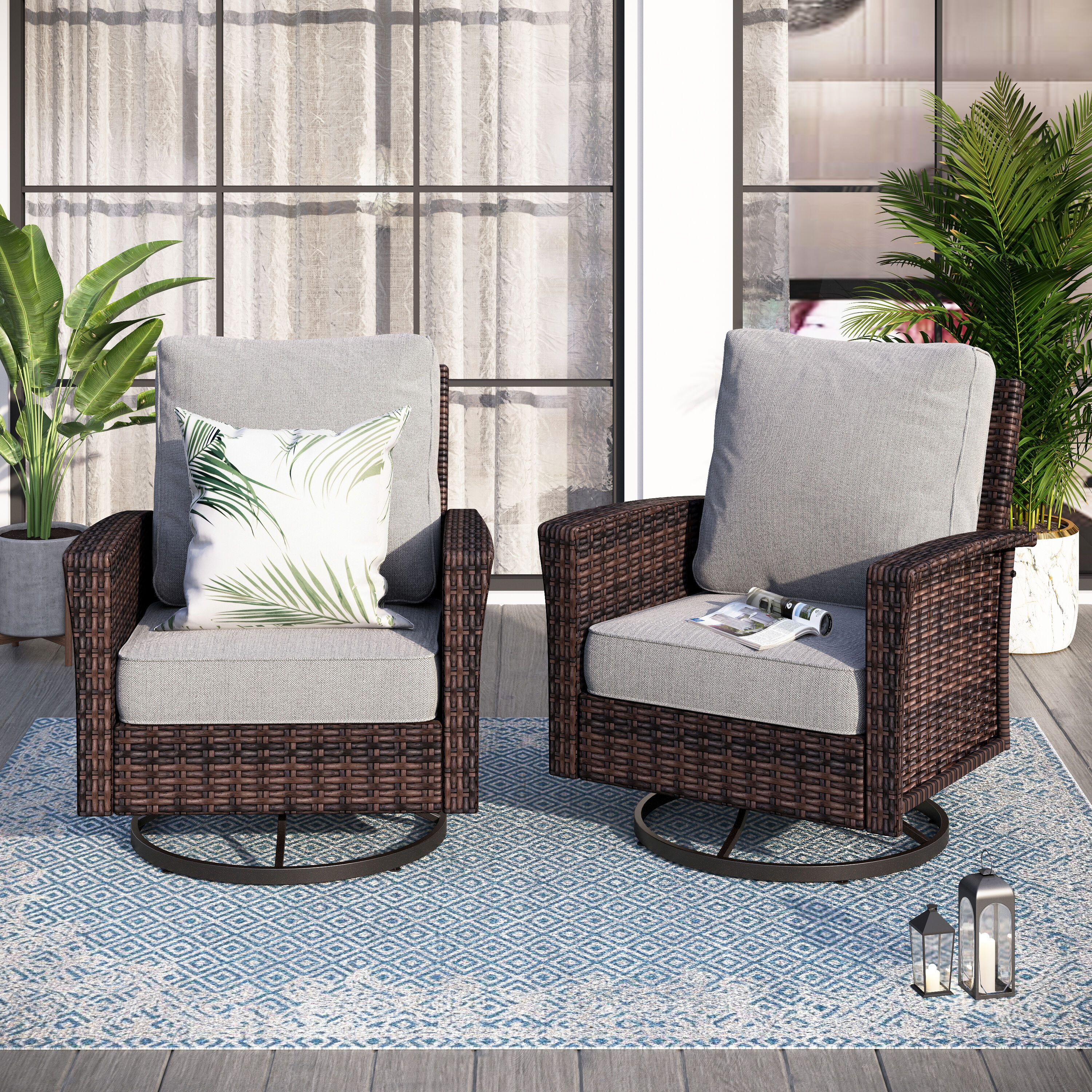 Sunshine Valley CR005-05-2-LGR Patio Conversation Sets 2 -Piece Wicker Patio Conversation Set with Light Gray CUSHION PRO Cushions