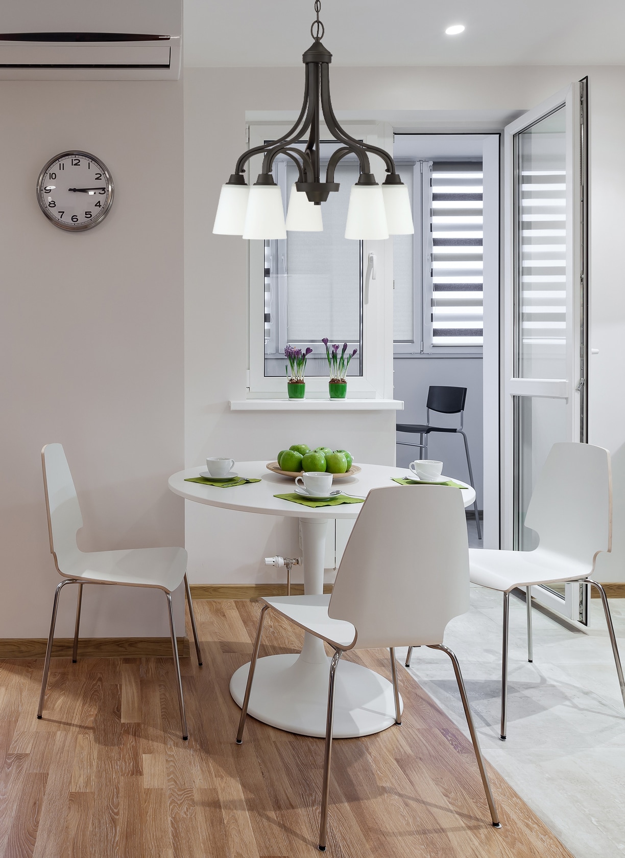 Espresso 5-Light Down Chandelier with Frosted Glass Shades