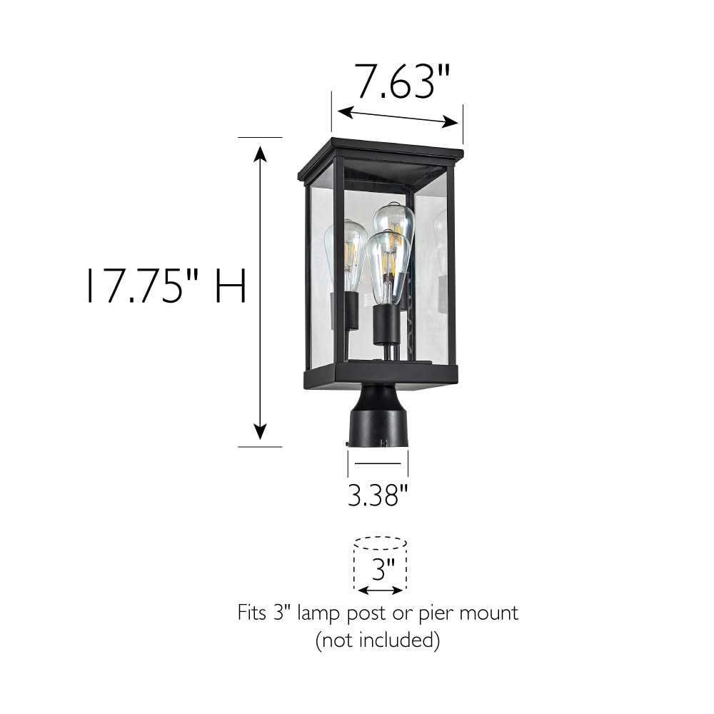 Mayfield Black Aluminum Outdoor Post Light with Clear Glass Panels