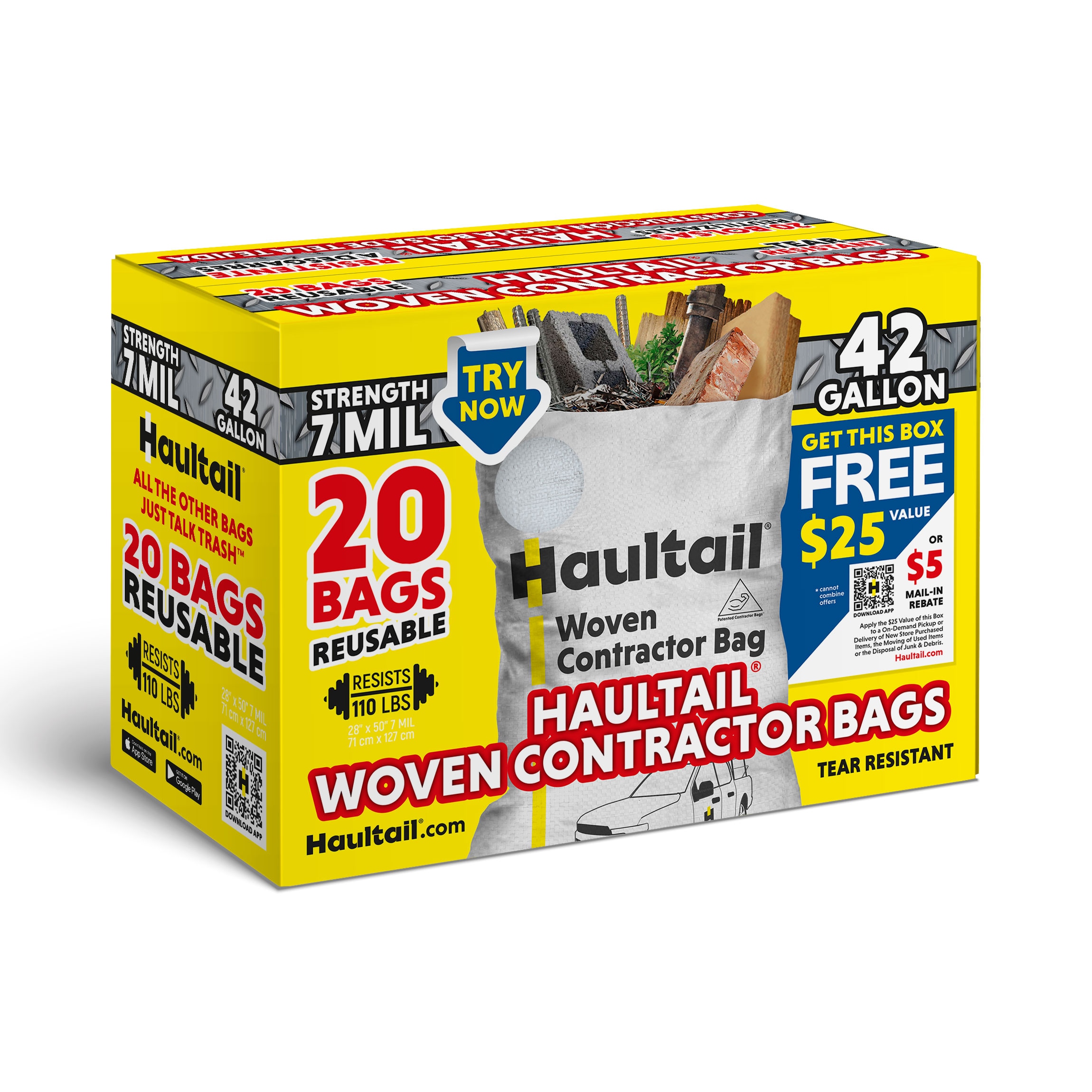 Haultail Woven Contractor-Bag 42-Gallons White Outdoor Polypropylene  Construction Zip Tie Trash Bag (20-Count) in the Trash Bags department at