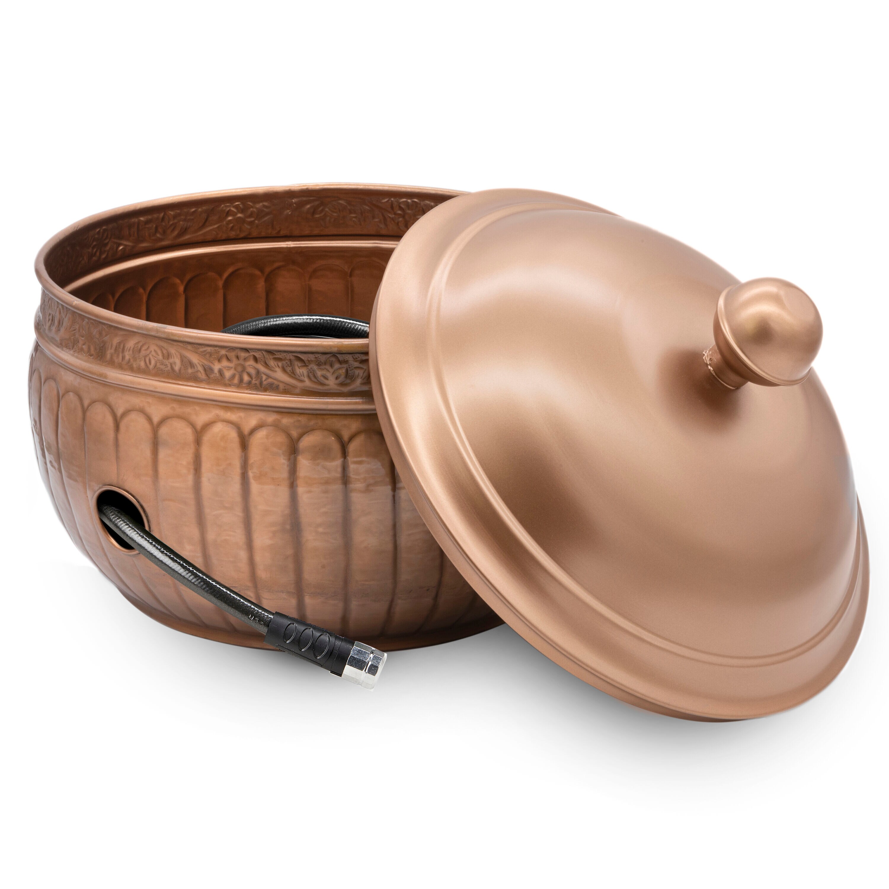 Copper Finish 19" Steel Garden Hose Pot with Lid