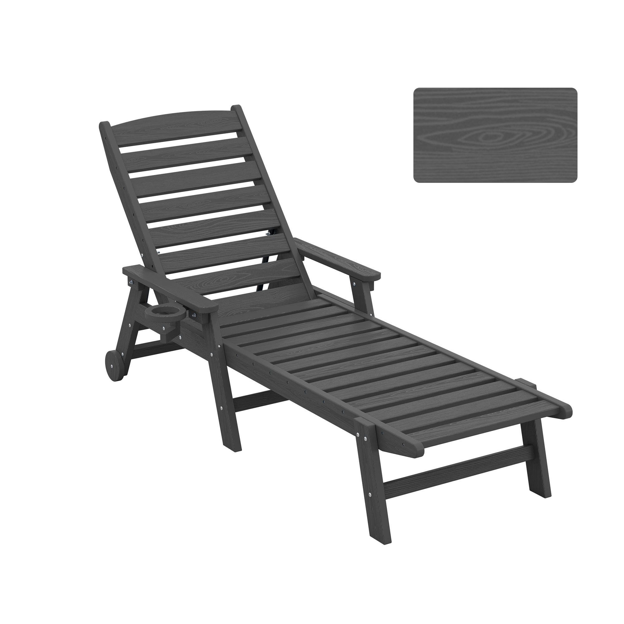 JEAREY TRPE-TY-GRAY Patio Plastic Lounge Chair With Adjustable Back Gray HDPE Frame Stationary Chaise Lounge Chair with Gray Slat Seat