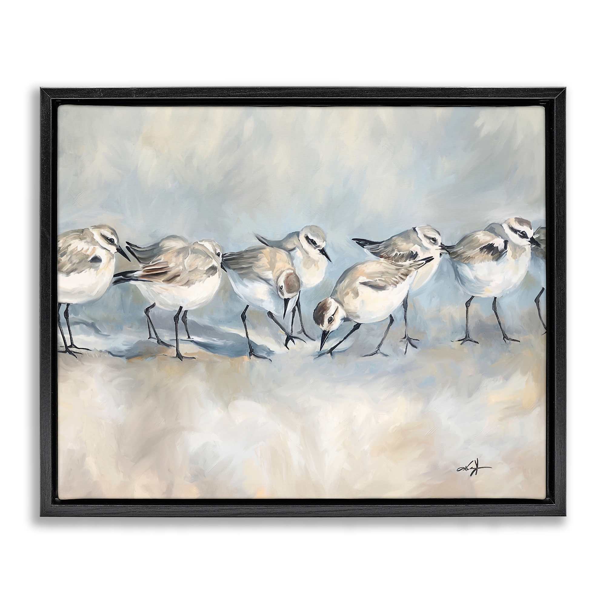 Stupell Industries BS-966-FFB-24X30 Sandpiper Birds Mirage Black Framed Floater Canvas Wall Art By Ramona Murdock 31 x 25