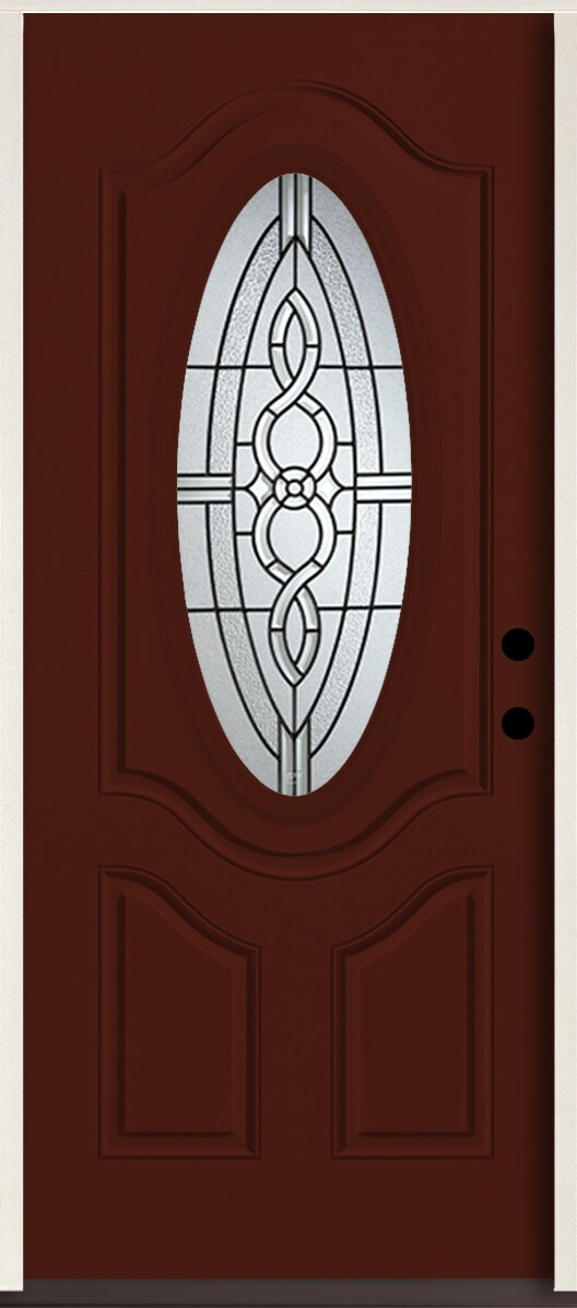 American Building Supply LO963490 Calista 36-in x 80-in x 4-5/8-in Fiberglass Oval lite Left-hand inswing Currant Paint Painted Prehung Front Door Insulating core