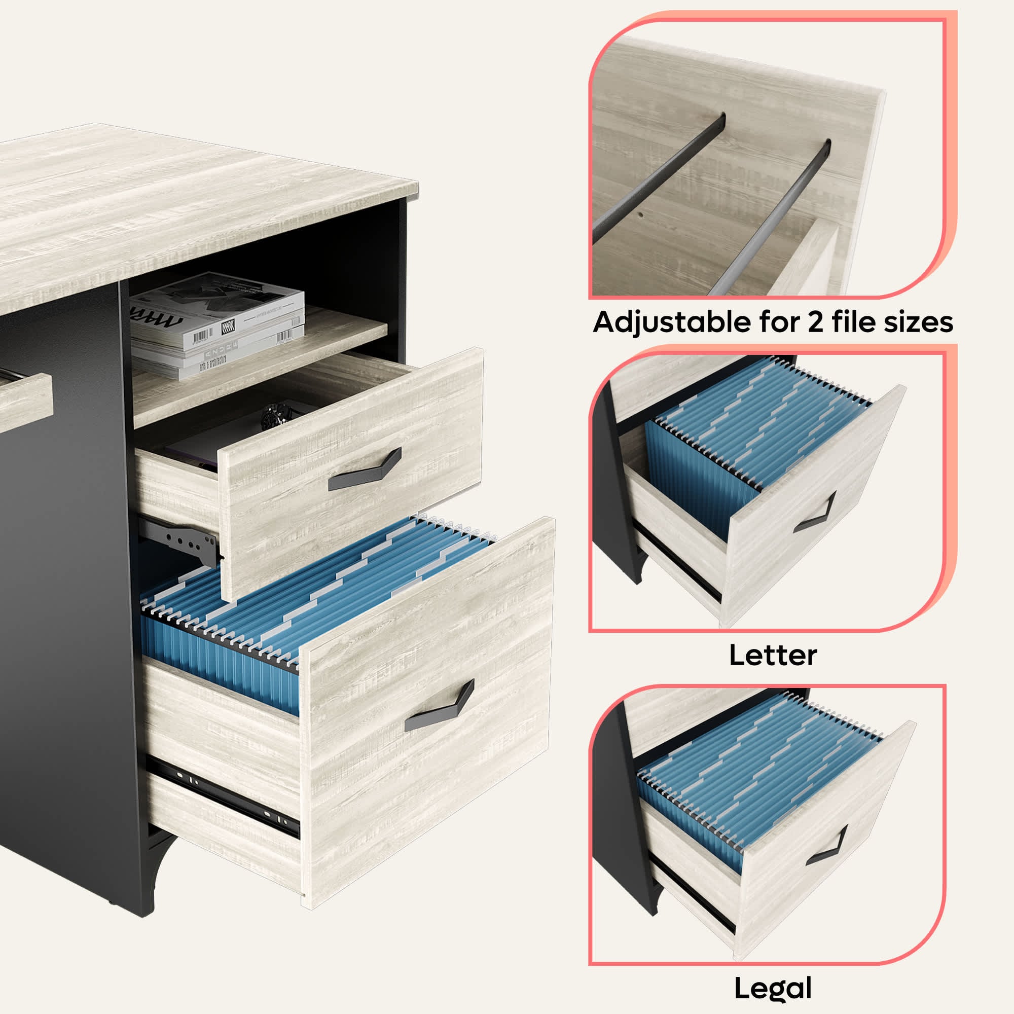 Bestier LOW-D374Q-WHTW desks - View #2