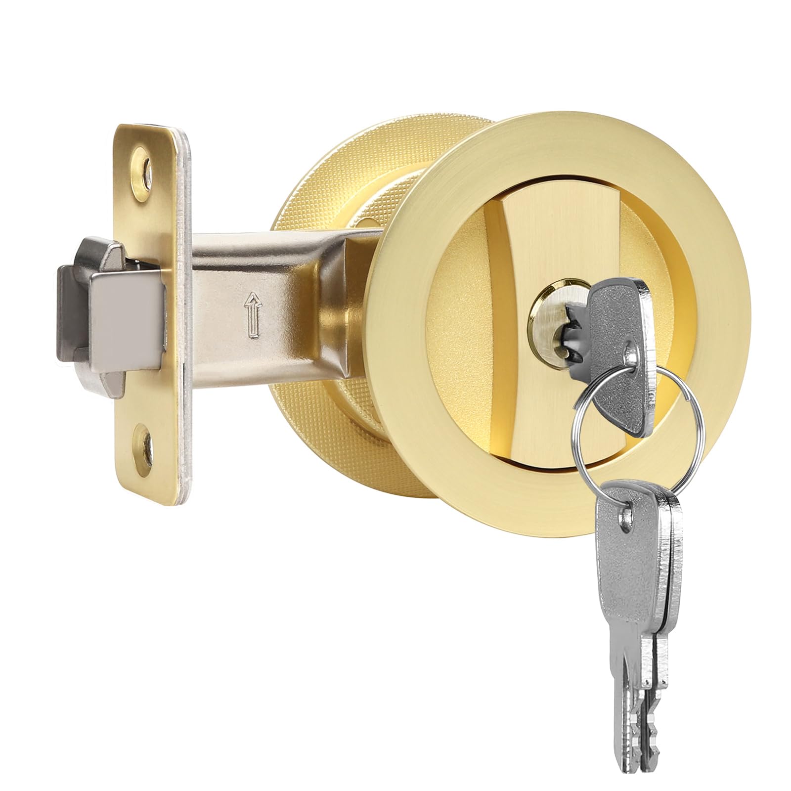 LILILIAN FMY  Pocket Door Lock with Key Contemporary Entrance Sliding Barn Door Lock Latch Recessed Two Sided Two and Three Eighths Backset Flush