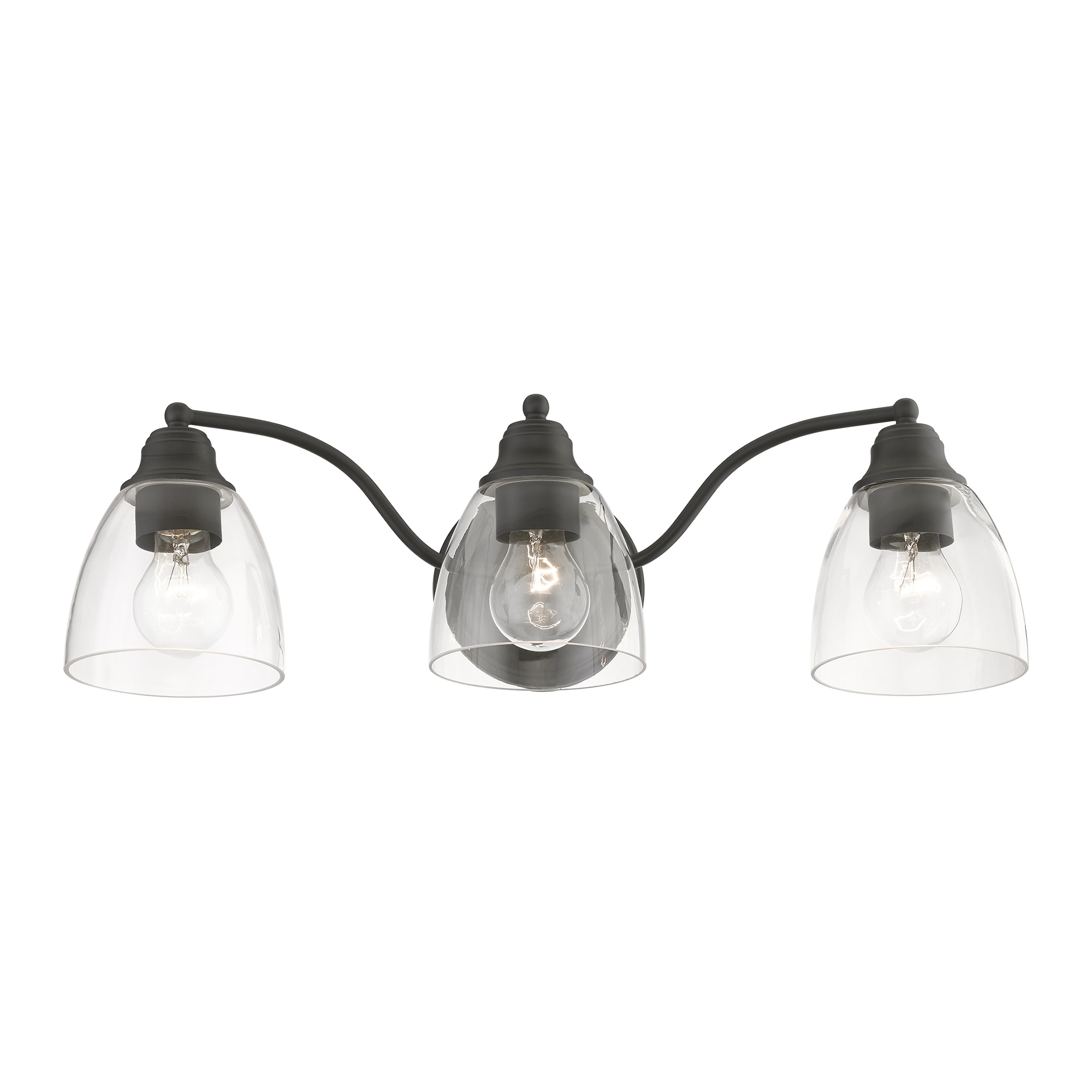 Montgomery Black Steel 3-Light Vanity with Clear Glass Shades