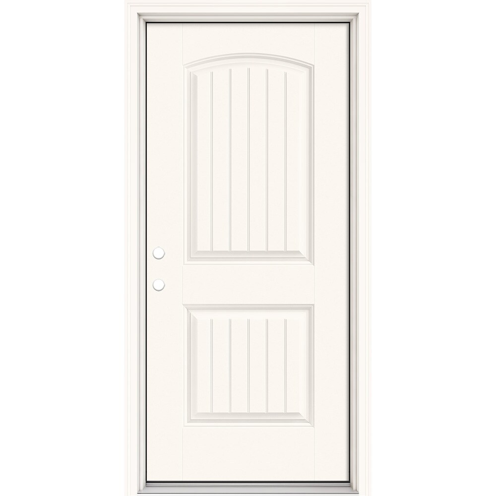 Masonite Performance Door System 36-in x 80-in Fiberglass Right-Hand Inswing Modern White Painted Prehung Single Front Door with Brickmould -  630248