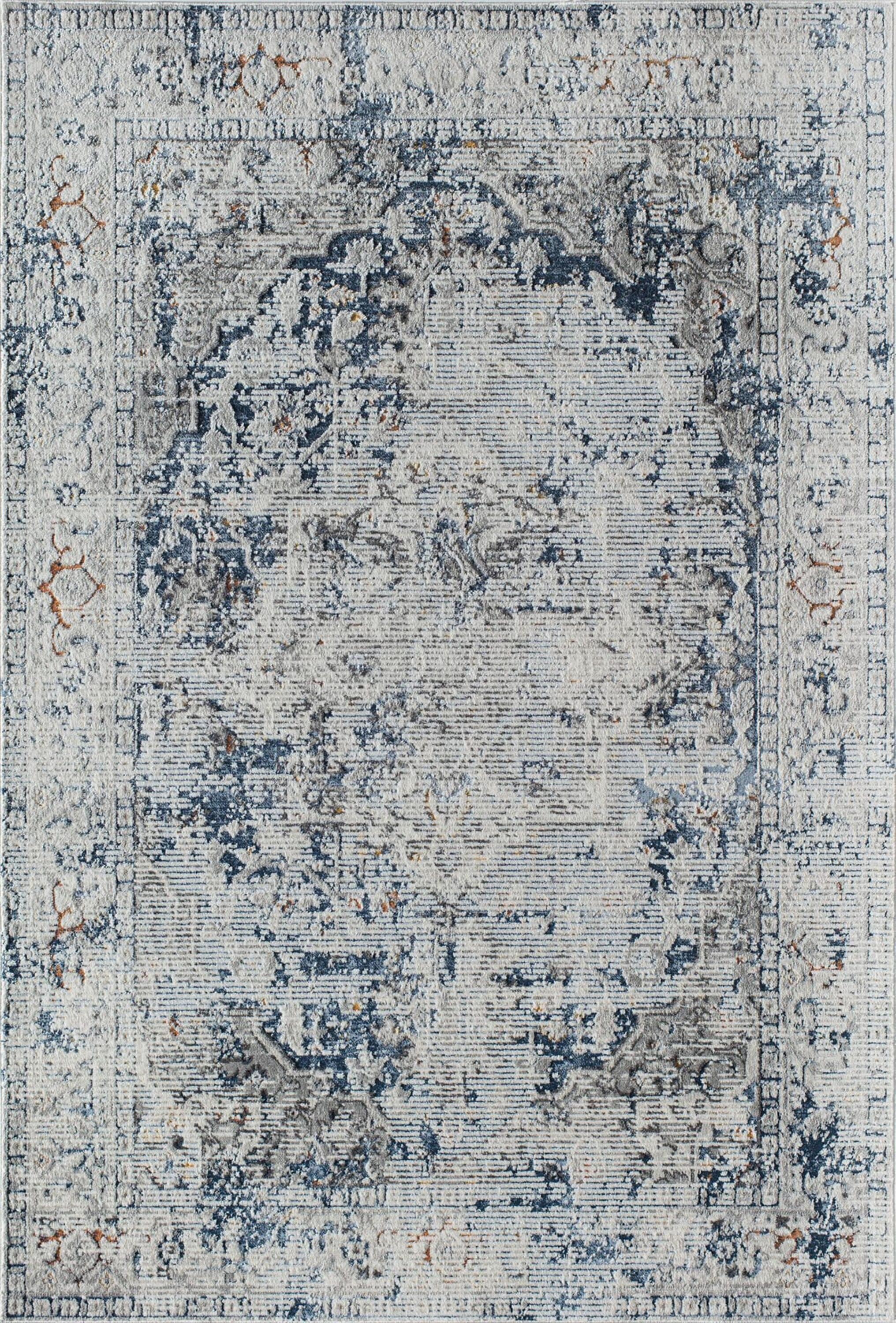 Blue and Gray Vintage Floral Rectangular Area Rug, 8' x 10'