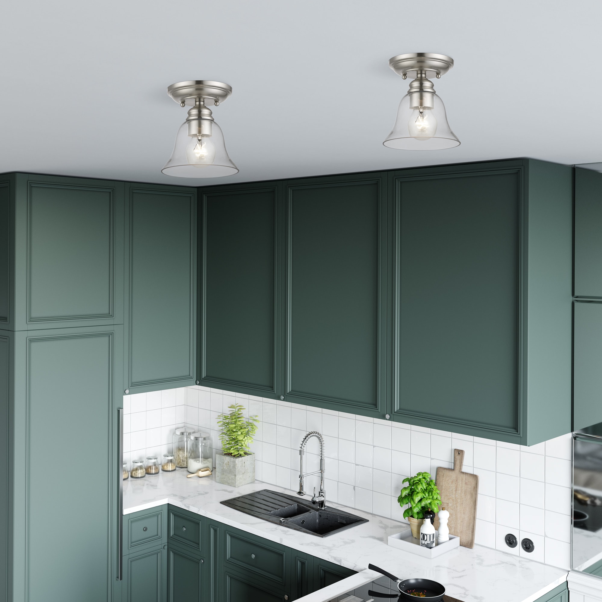 Brushed Nickel Small Semi-Flush Mount with Glass Shade