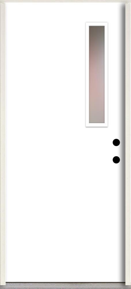 RELIABILT LO1063564 Spotlights 32-in x 80-in x 4-5/8-in Fiberglass 1/4 lite Left-hand inswing Modern White Paint Painted Prehung Front Door Insulating core
