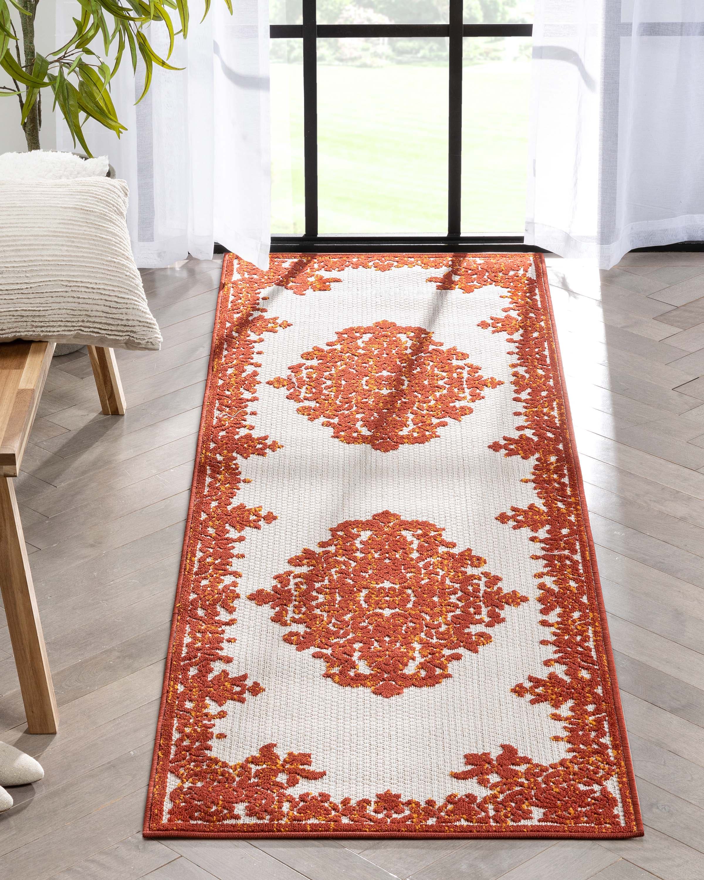 Well Woven DO-500-2 Dorado 2 x 8 (ft) Loomed Polypropylene Terracotta Rectangular Indoor/Outdoor Medallion Persian Runner rug