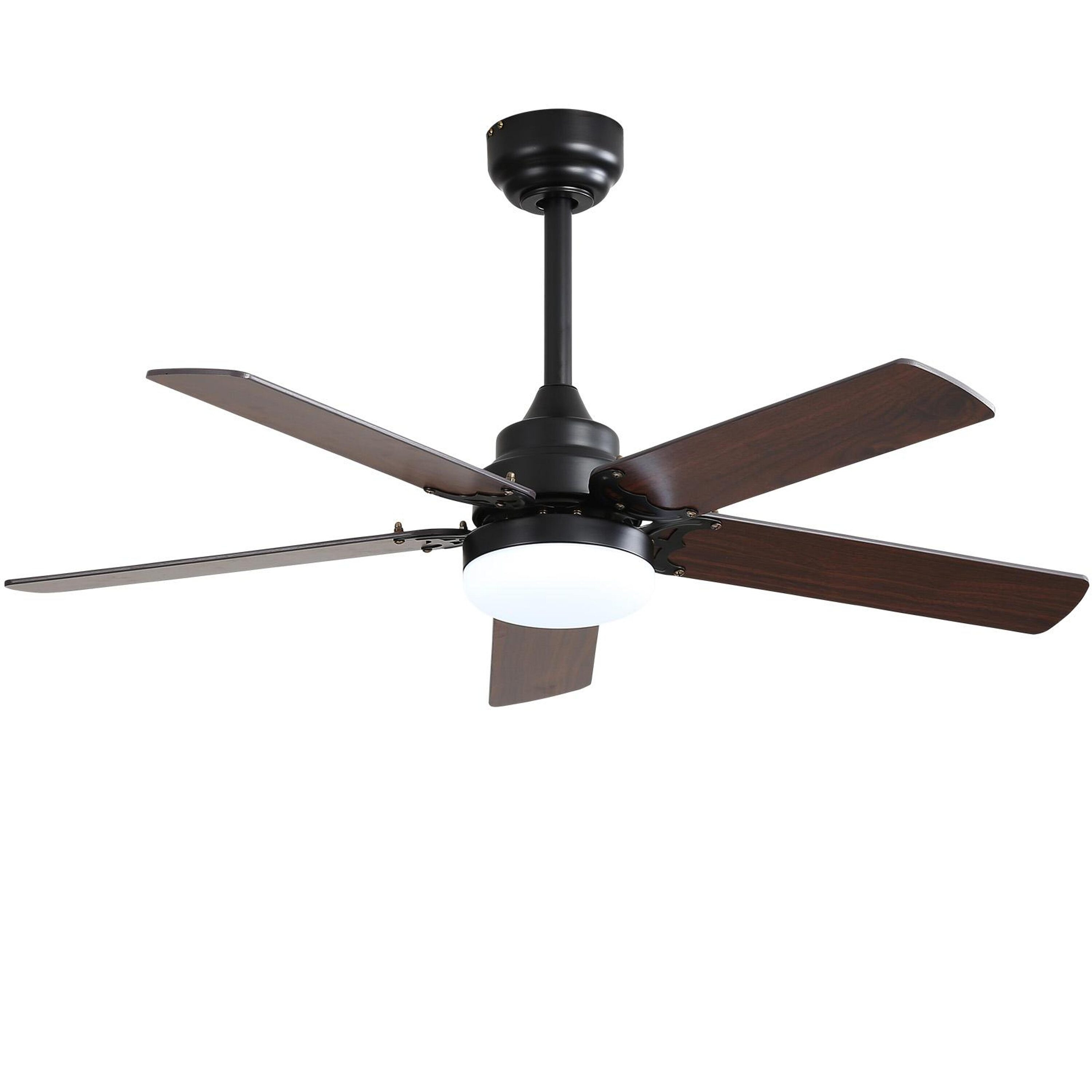 Bayfeve BFKS-45919-CF Adjustable Speed 42-in Color-Changing Outdoor Downrod or Flush Mount Black with MDF Blades Ceiling Fan With Light - Remote Included ( 5 -Blade )