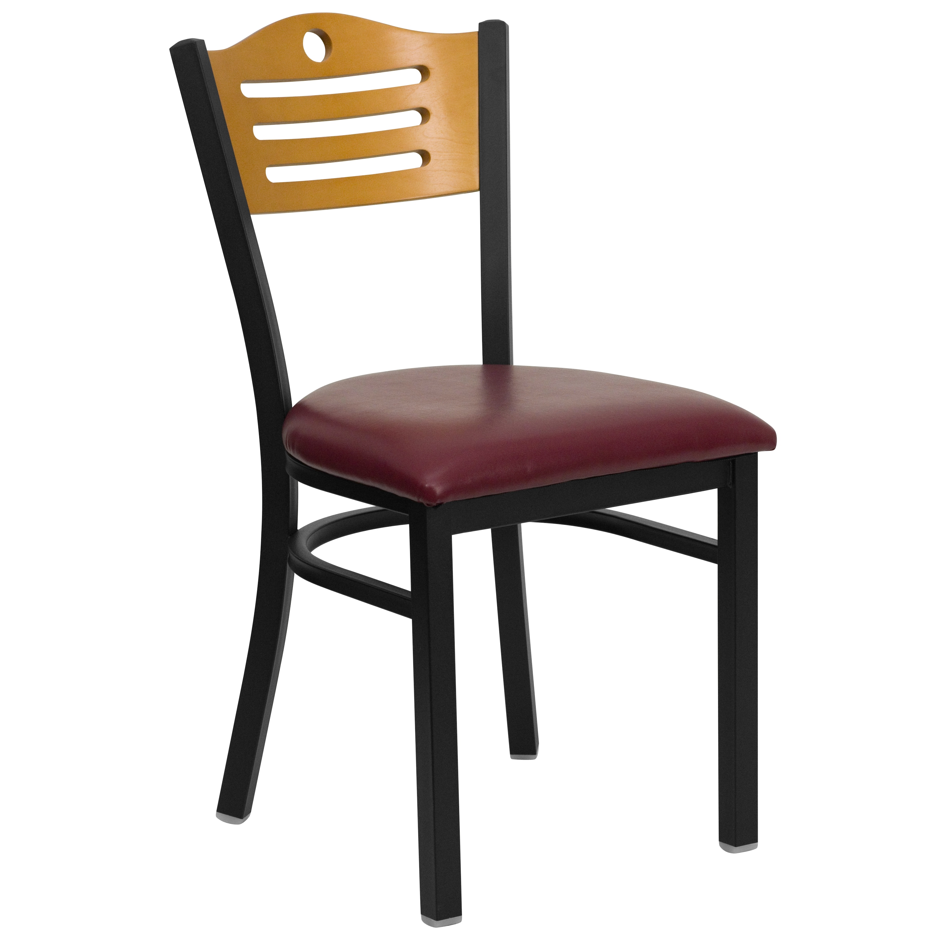 Emma + Oliver 889142716198 Black Slat Back Metal Dining Chair/Natural Back; Burgundy Seat