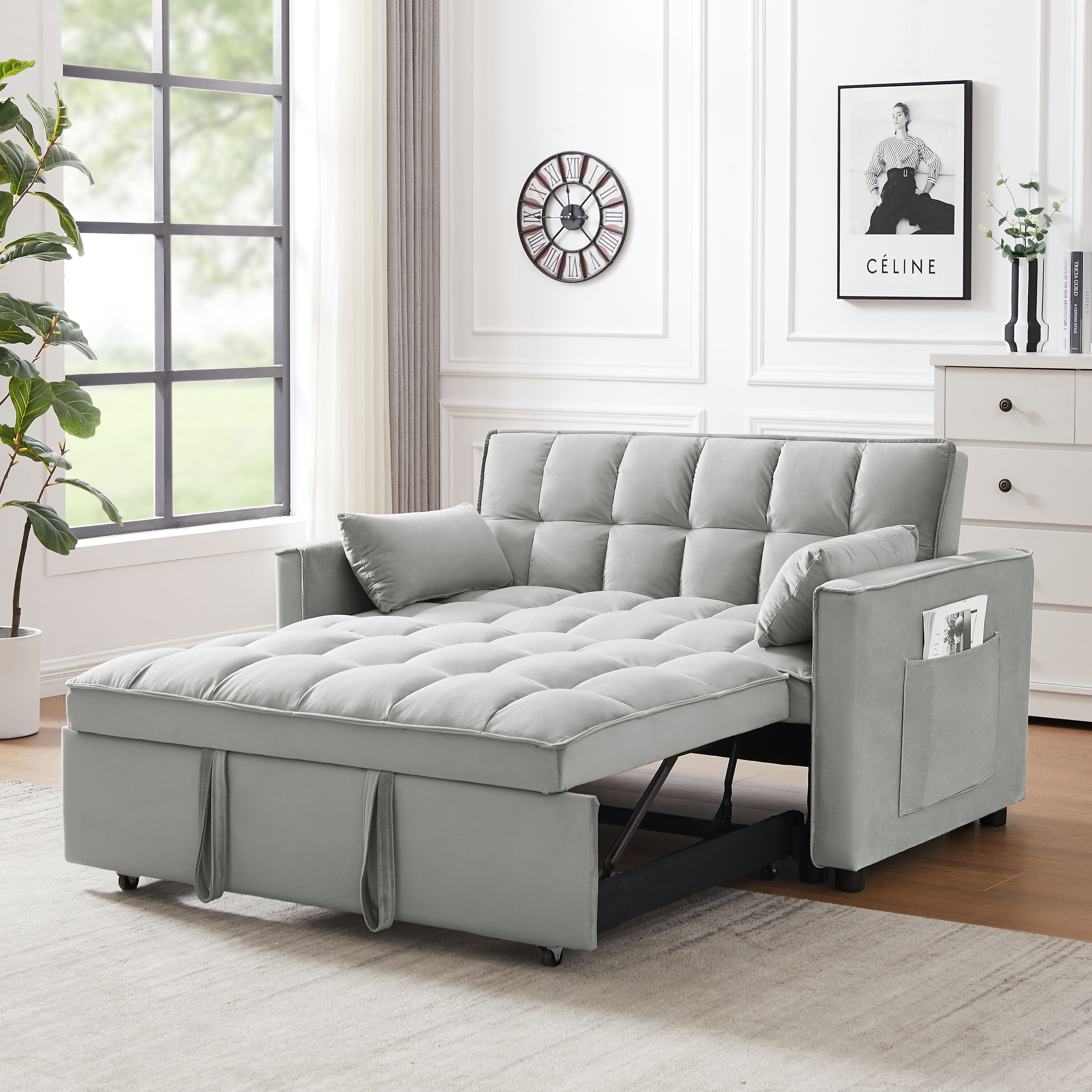 Runesay Sofa Bed Grey Contemporary/Modern Velvet Twin Sofa Bed In The ...