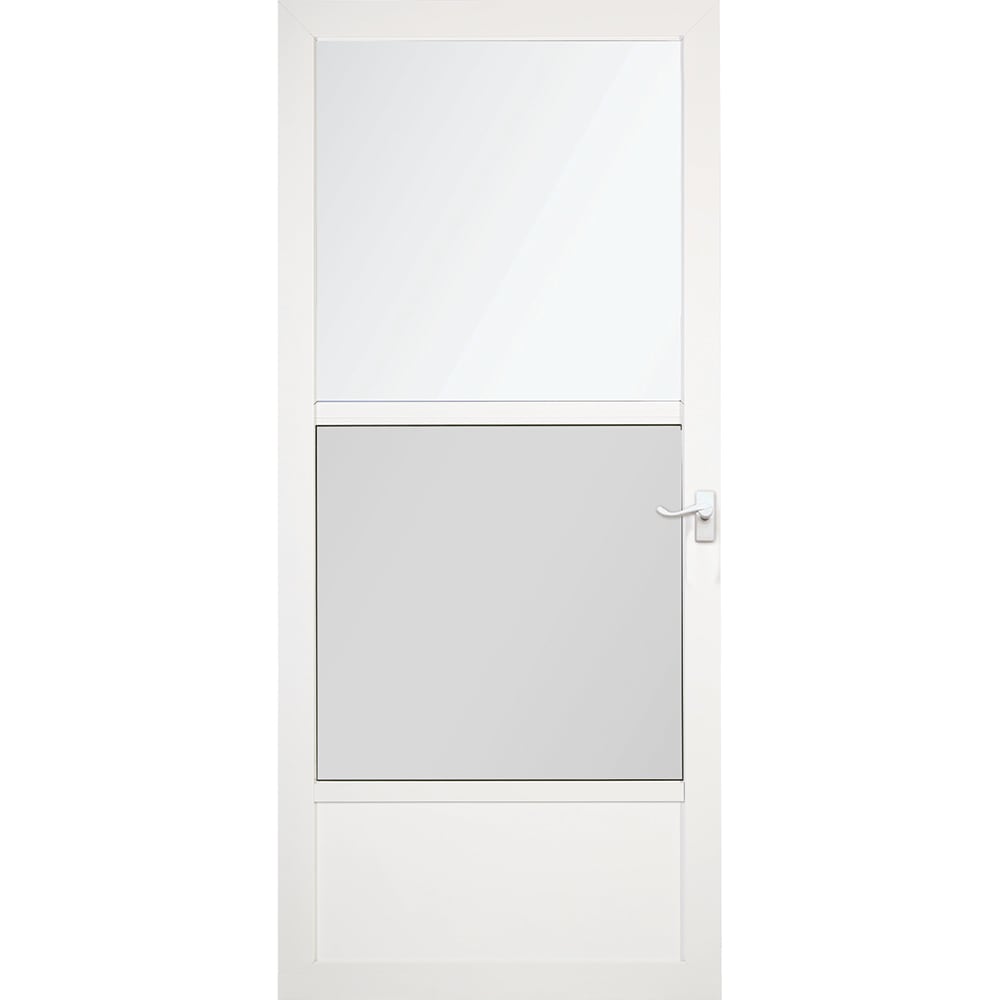 LARSON 36016031 Southport 32-in x 81-in White Aluminum Reversible Hinge Storm Door Mid-view with Self-storing Screen ( White Handle Included )