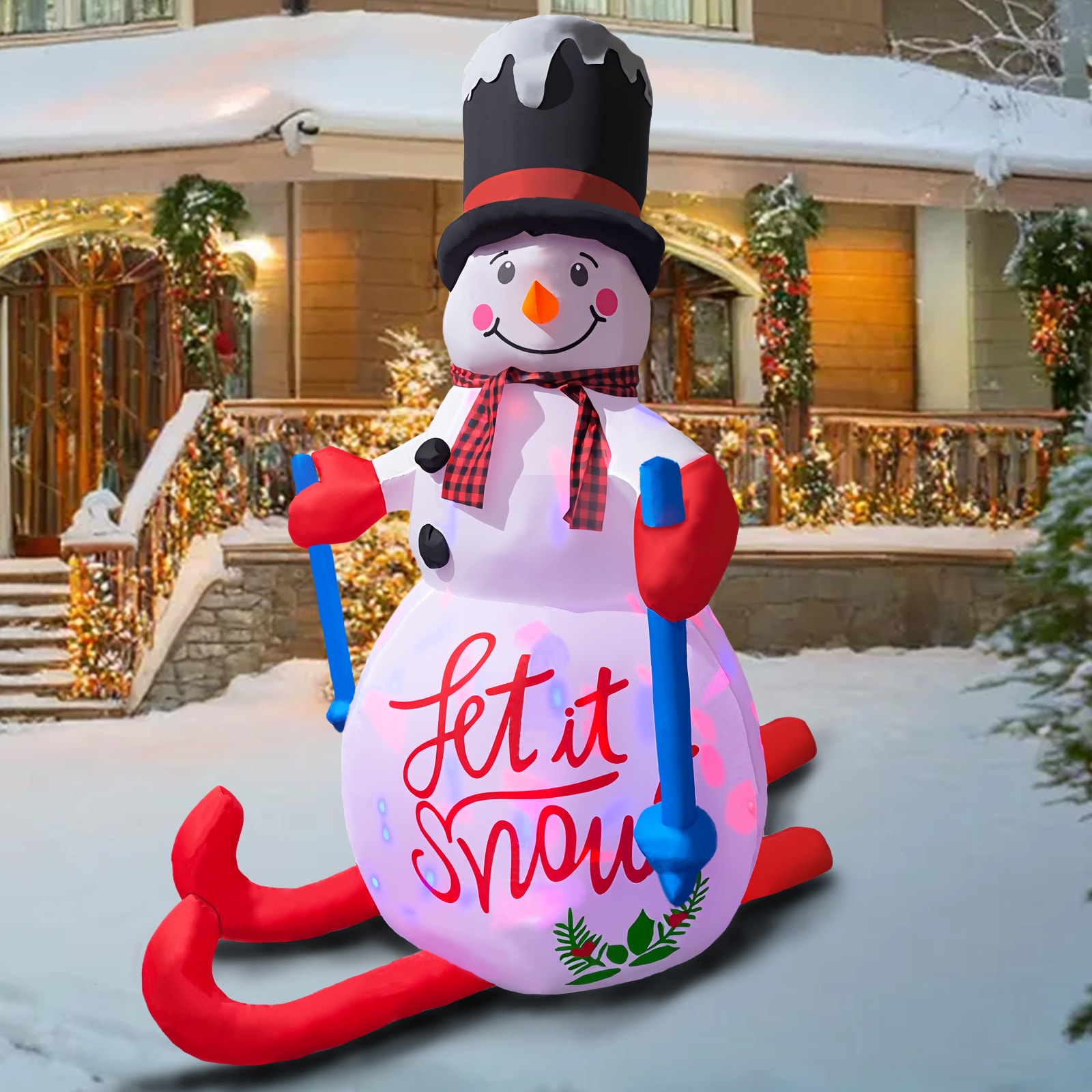 Jumpfly IDC2502 6FT Glittering Skiing Snowman Christmas Inflatables Outdoor Decoration Christmas Outdoor Decoration Blow up Yard Decorations with Built in LEDs