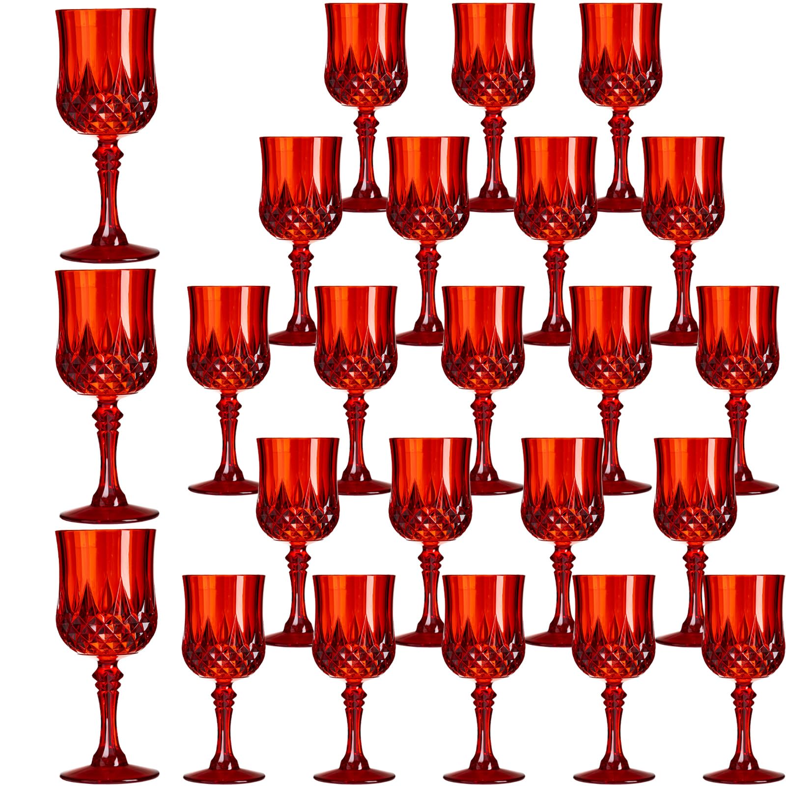 Aoibox  Red Plastic Wine Glasses 24 Count Stemmed Goblets for Parties and Weddings Reusable 7 oz Stemware Set