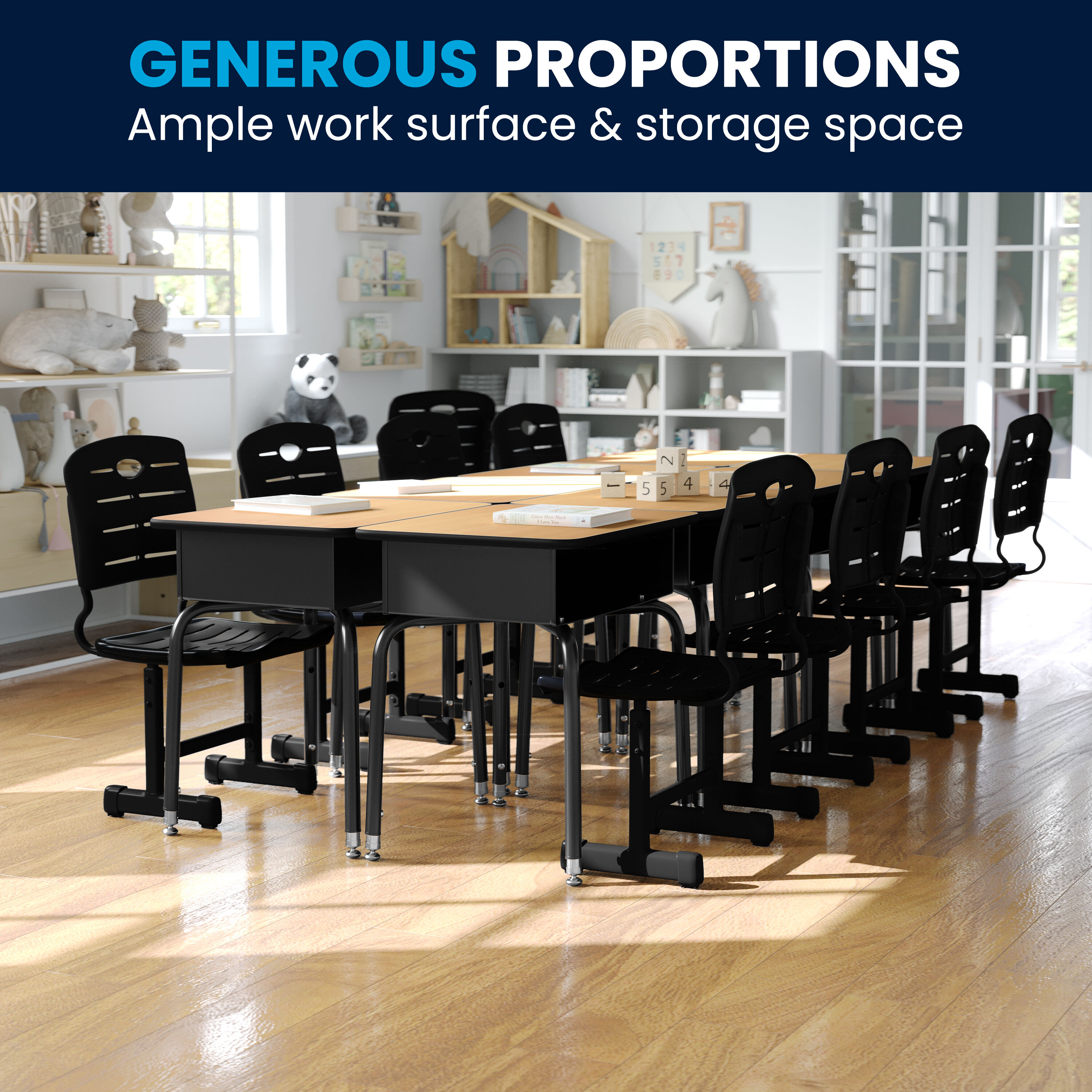 Adjustable Height Black and Natural Wood Student Desk