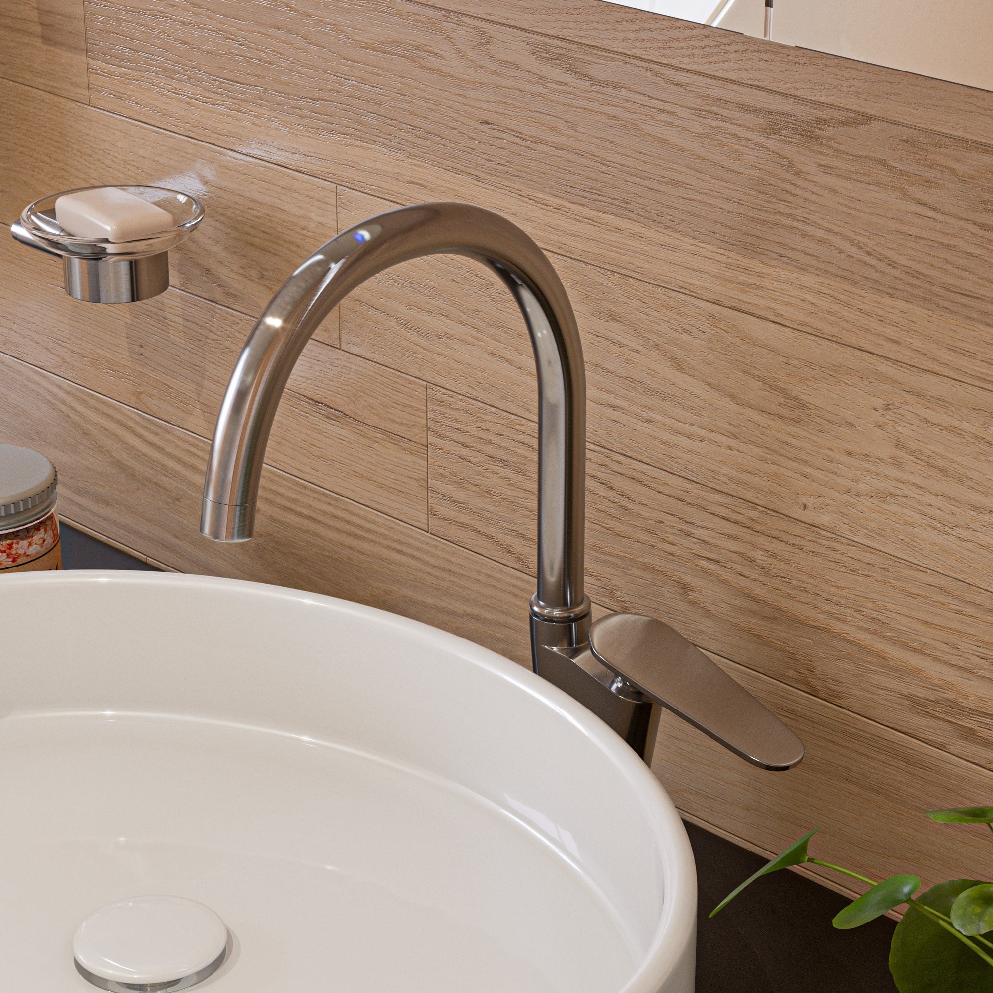 ALFI AB3600-BN Brushed Nickel Single hole 1-handle High-arc Commercial/Residential Handle Bathroom Sink Faucet