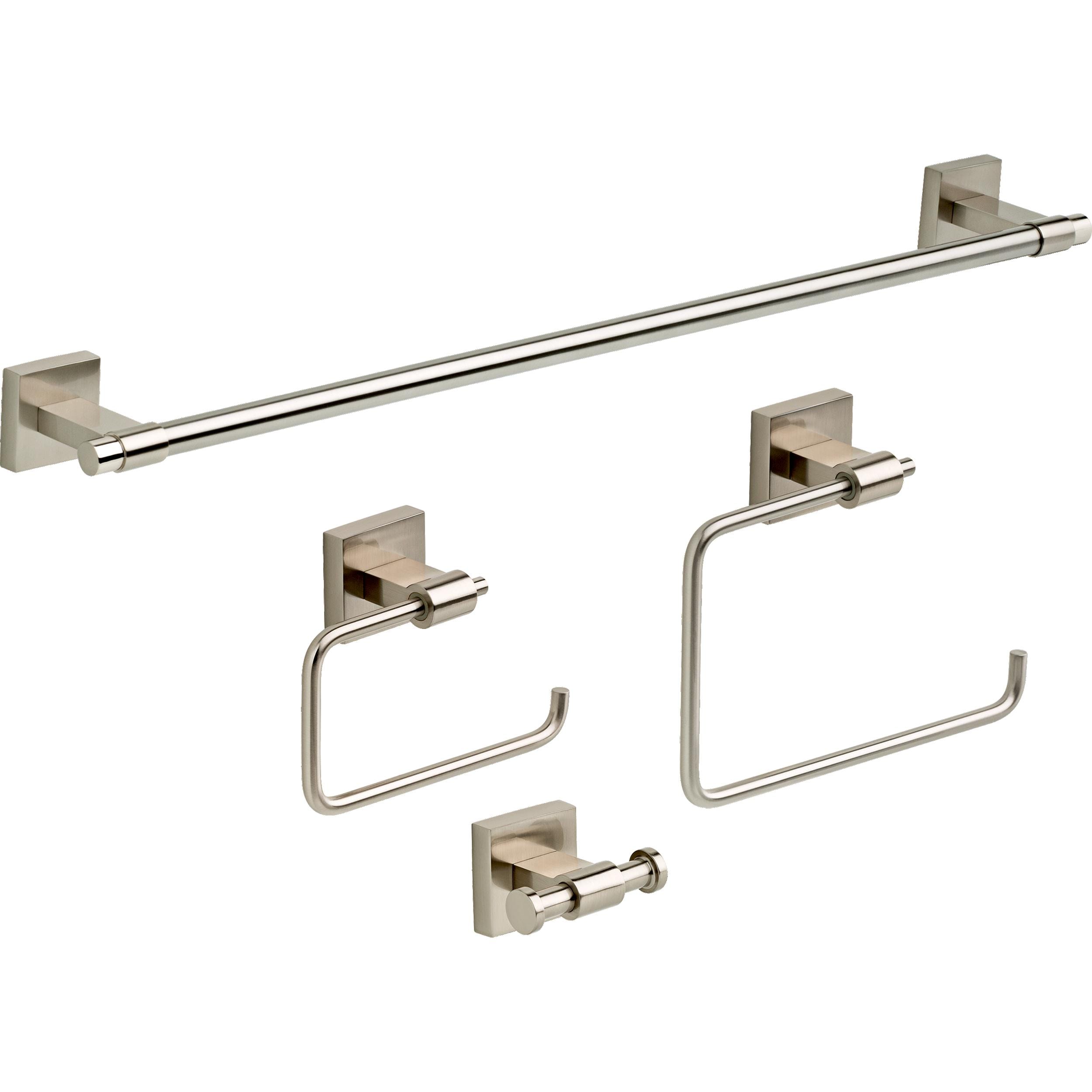 Franklin Brass MAX64-SN-VK 4 -Piece Maxted Satin Nickel Decorative Bathroom Hardware Set Towel Bar, Toilet Paper Holder, Towel Ring ,Robe Hook Included