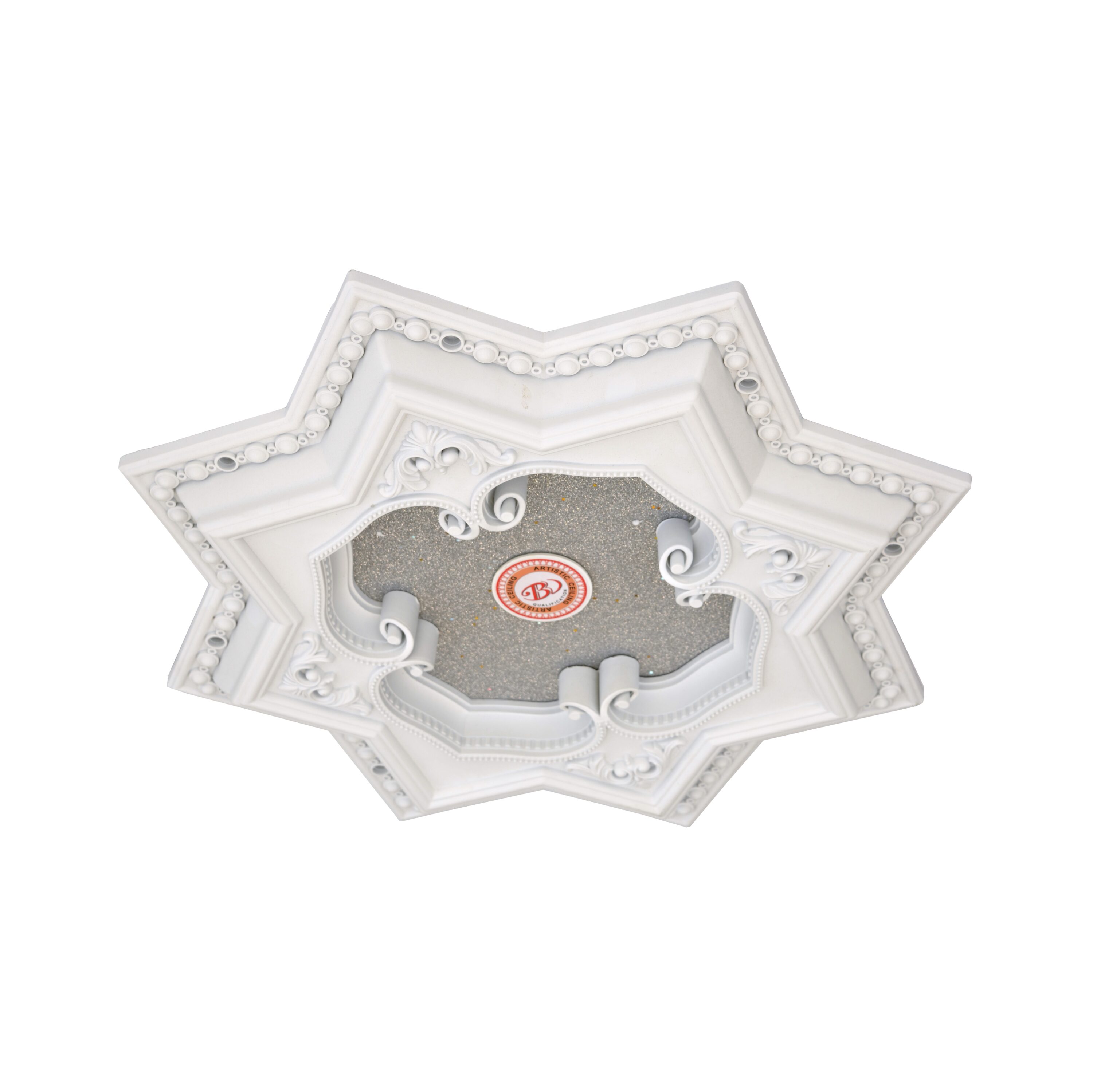 White and Silver Eight Pointed Star Ceiling Medallion 24in