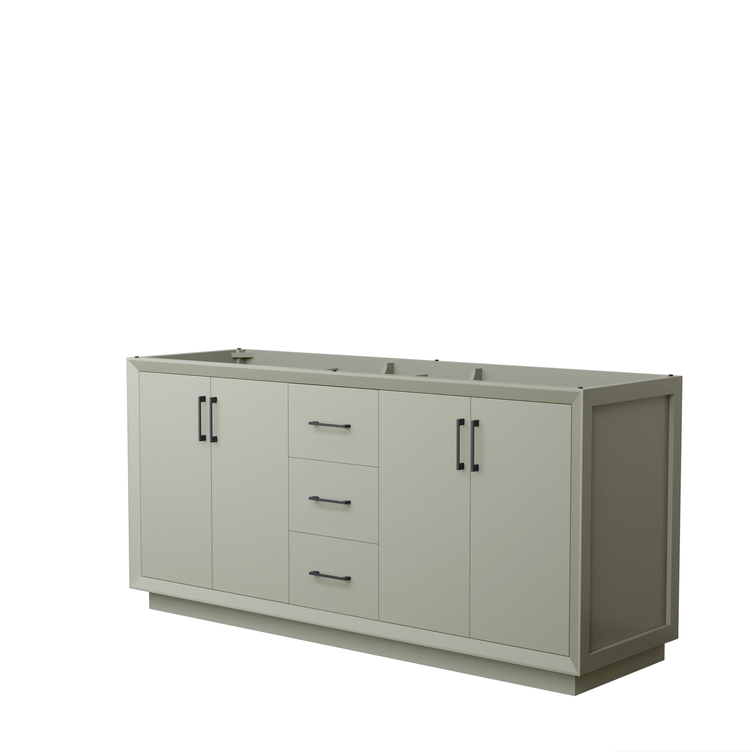 Wyndham Collection WCF414172DLBCXSXXMXX Strada 72-Inches Light Green with Matte Black Trim Bathroom Vanity Base Cabinet without Top